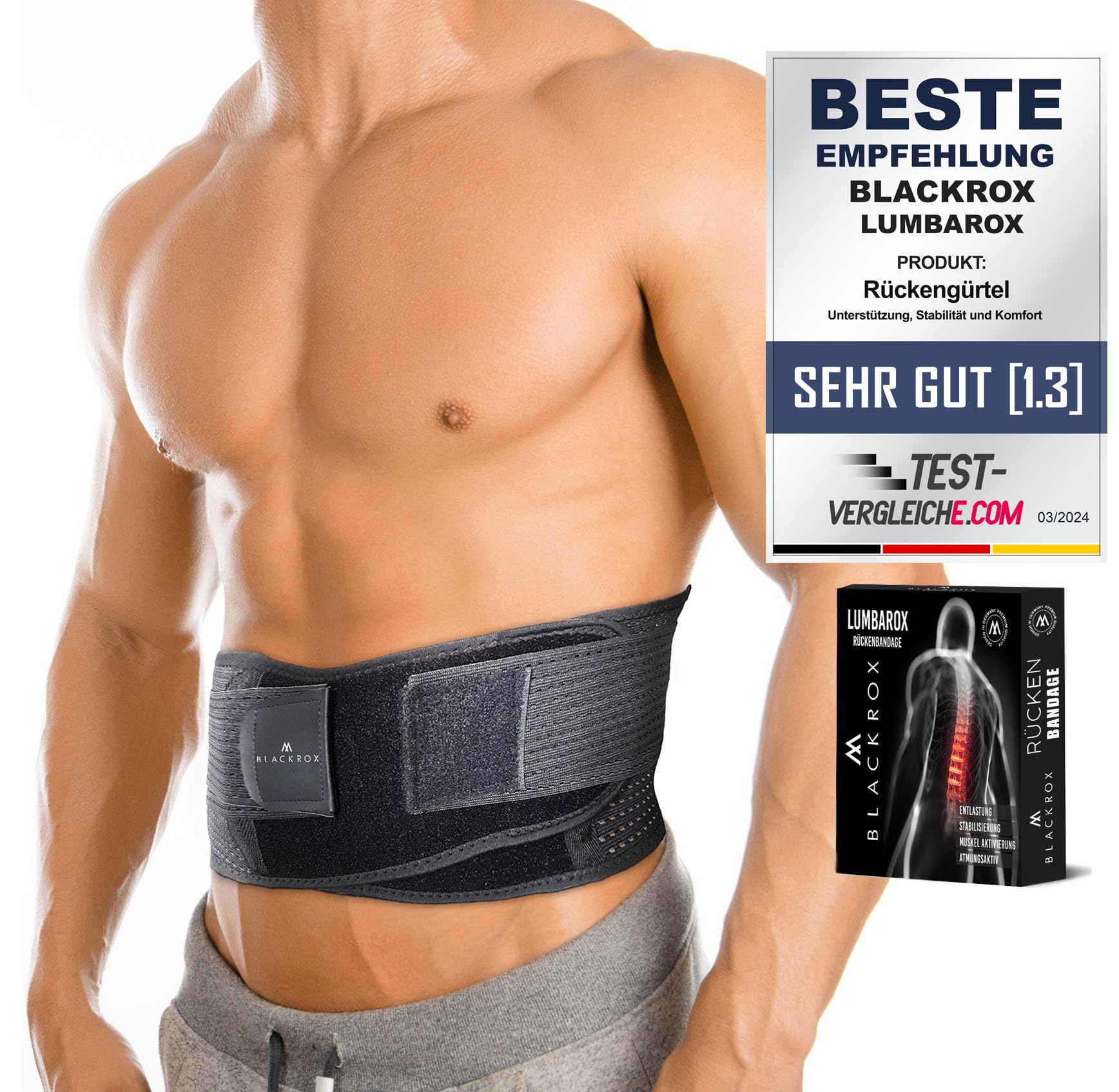 BLACKROX Lumbar Support Belt for Men & Women - Lower Back Brace with Adjustable Strap for Pain Relief & Posture Correction - Ideal for Office Work, Driving, Sports & Daily Activities (Large, Black)