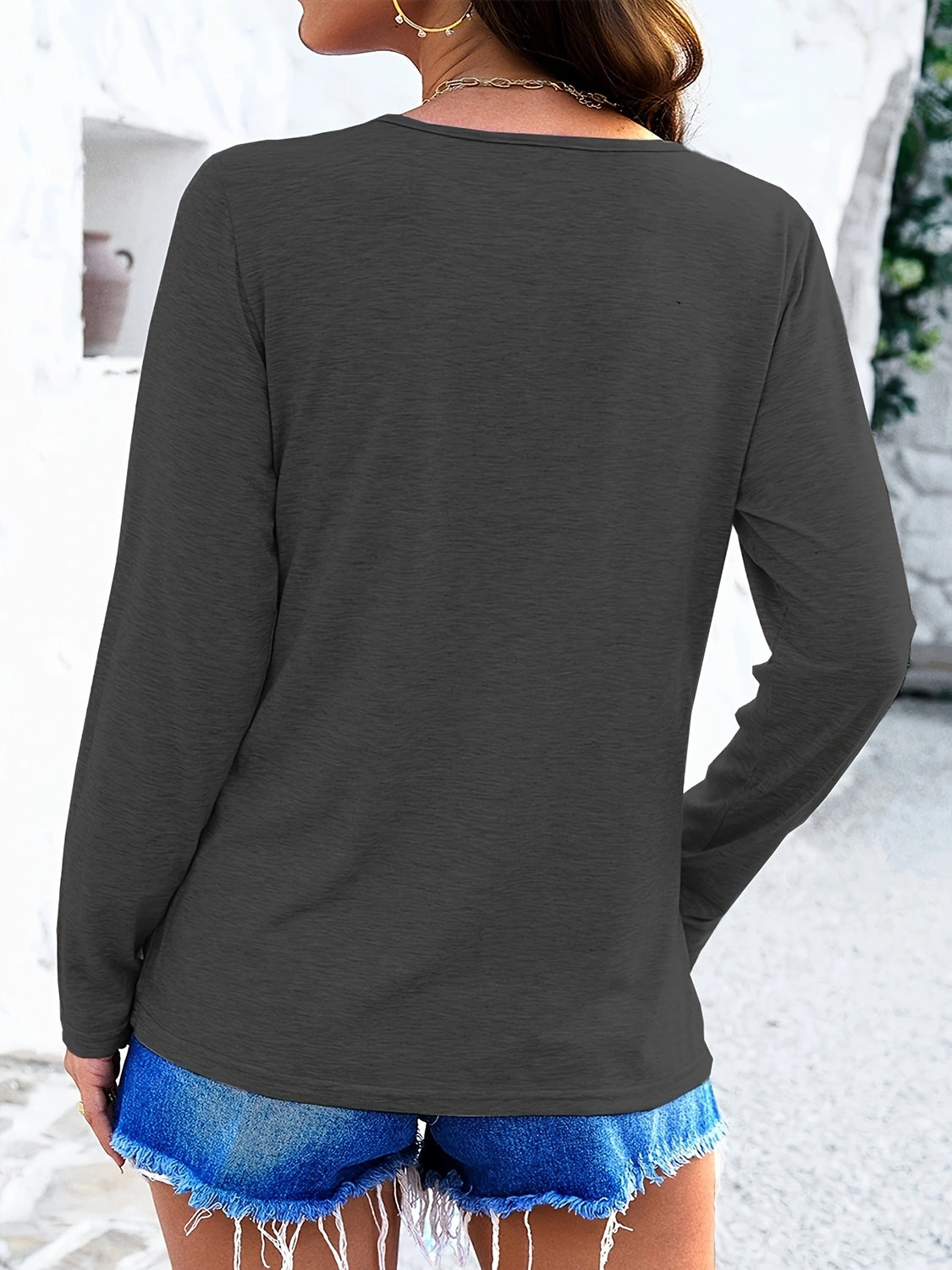 Crisscross V Neck Long Sleeve T-Shirt for Women - Soft Stretchy Casual Top - Perfect for Work, Date Night & Everyday Wear