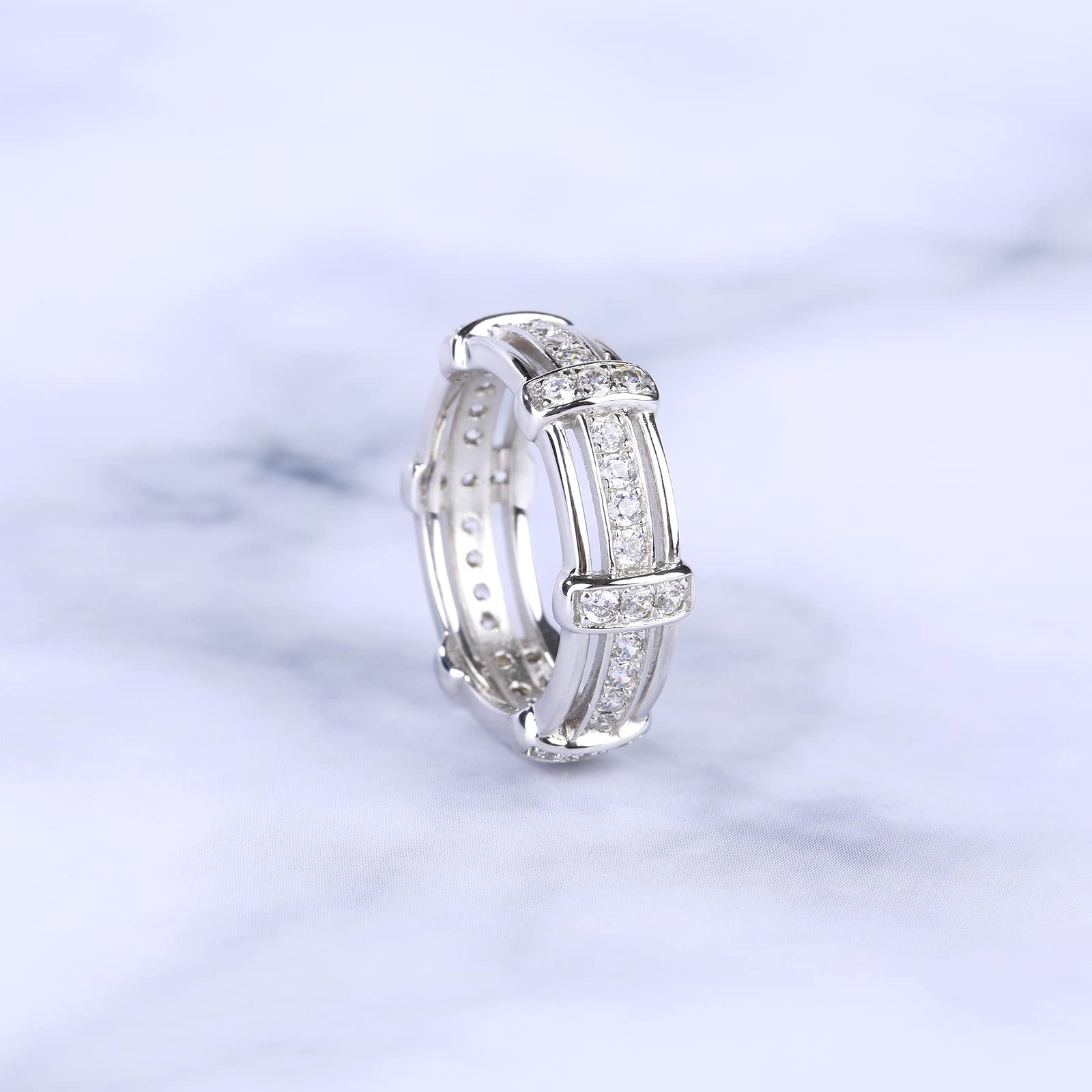 Jeulia Knot Sterling Silver Men's Wedding Band - Round Cut Diamond Promise Ring for Women & Men - Anniversary & Engagement Jewelry Gift with Box (Perfect for Proposals, Vows Renewal & Romantic Occasions)