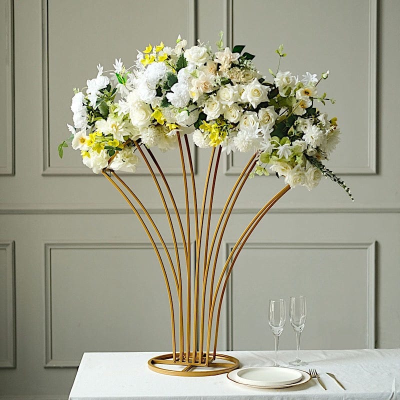32 Scalloped Fan Metal Flower Display Stand - Gold Table Centerpiece for Weddings, Parties & Home Decor