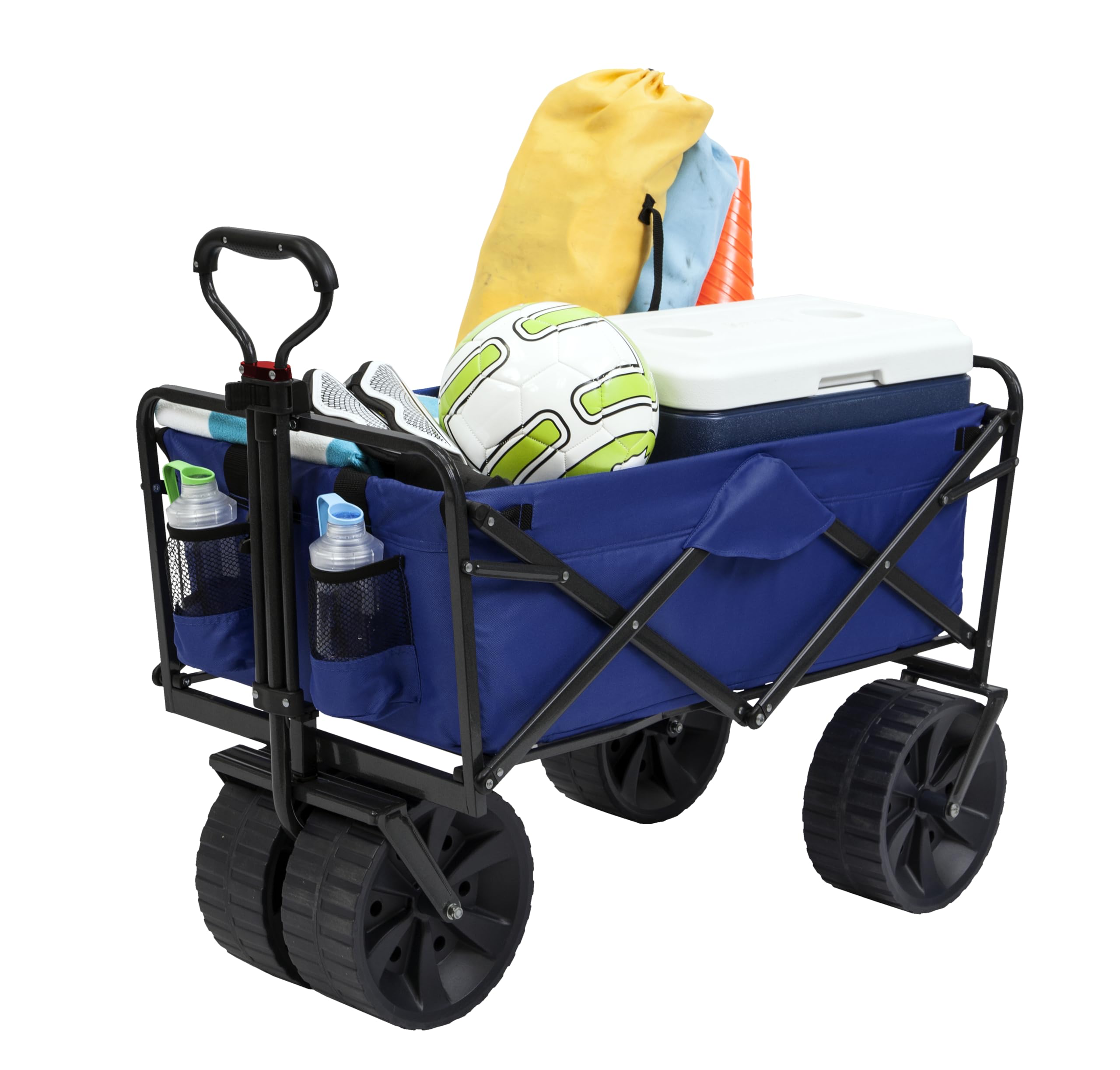 MacSports Heavy Duty Collapsible Folding All Terrain Utility Wagon Cart - Blue/Black | Beach, Camping, Picnic & Outdoor Gear | Perfect for Sand, Grass & Rough Terrain