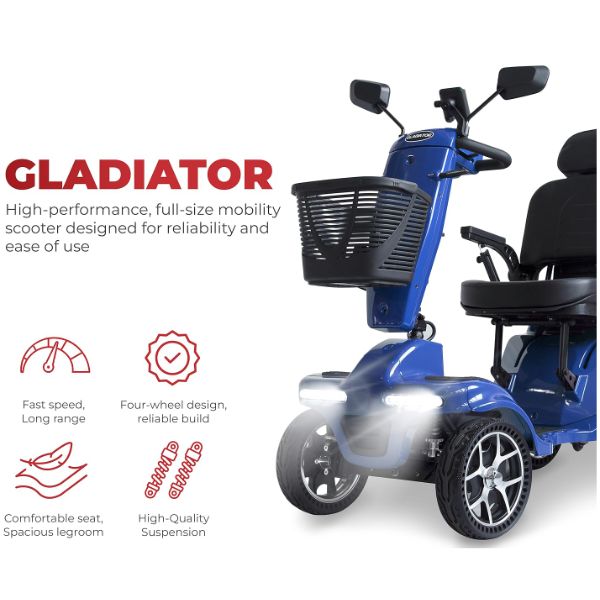 Gladiator 4 Wheel Bariatric Mobility Scooter - Heavy Duty Electric Wheelchair for Adults with 500 lbs Capacity - Ideal for Indoor & Outdoor Use, Travel, Shopping, and Daily Mobility Assistance