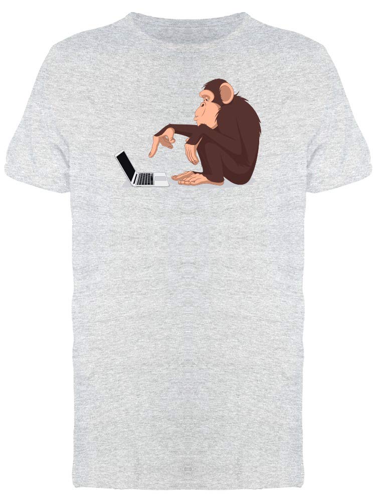 Smartprints Men's Chimpanzee Using Computer Graphic T-Shirt - Funny Casual Tee for Tech Lovers, Office Wear & Gifts