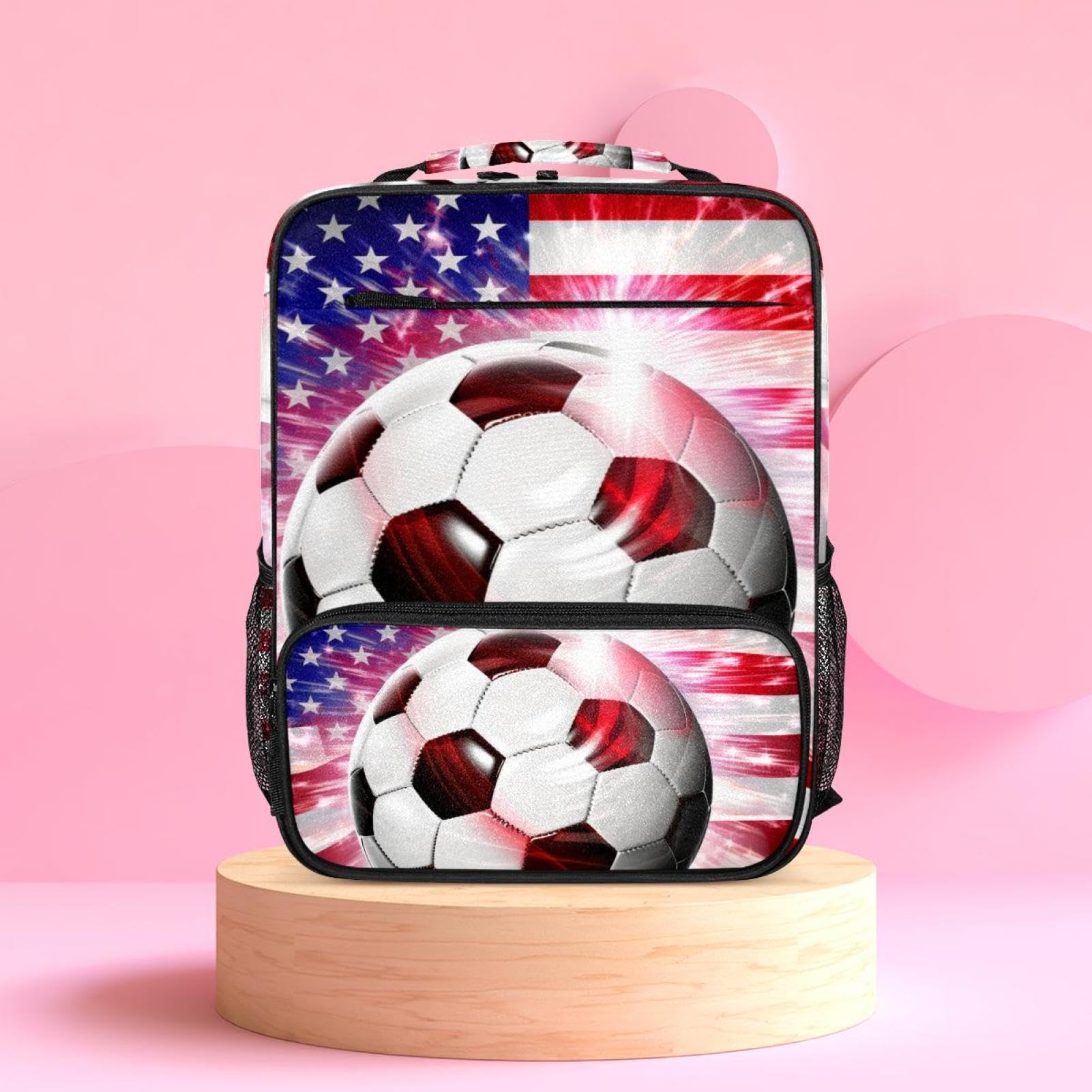 Men's & Women's Travel Backpack with American Flag & Football Design - Durable Carry-On Backpack for Hiking, College, Work & Outdoor Adventures