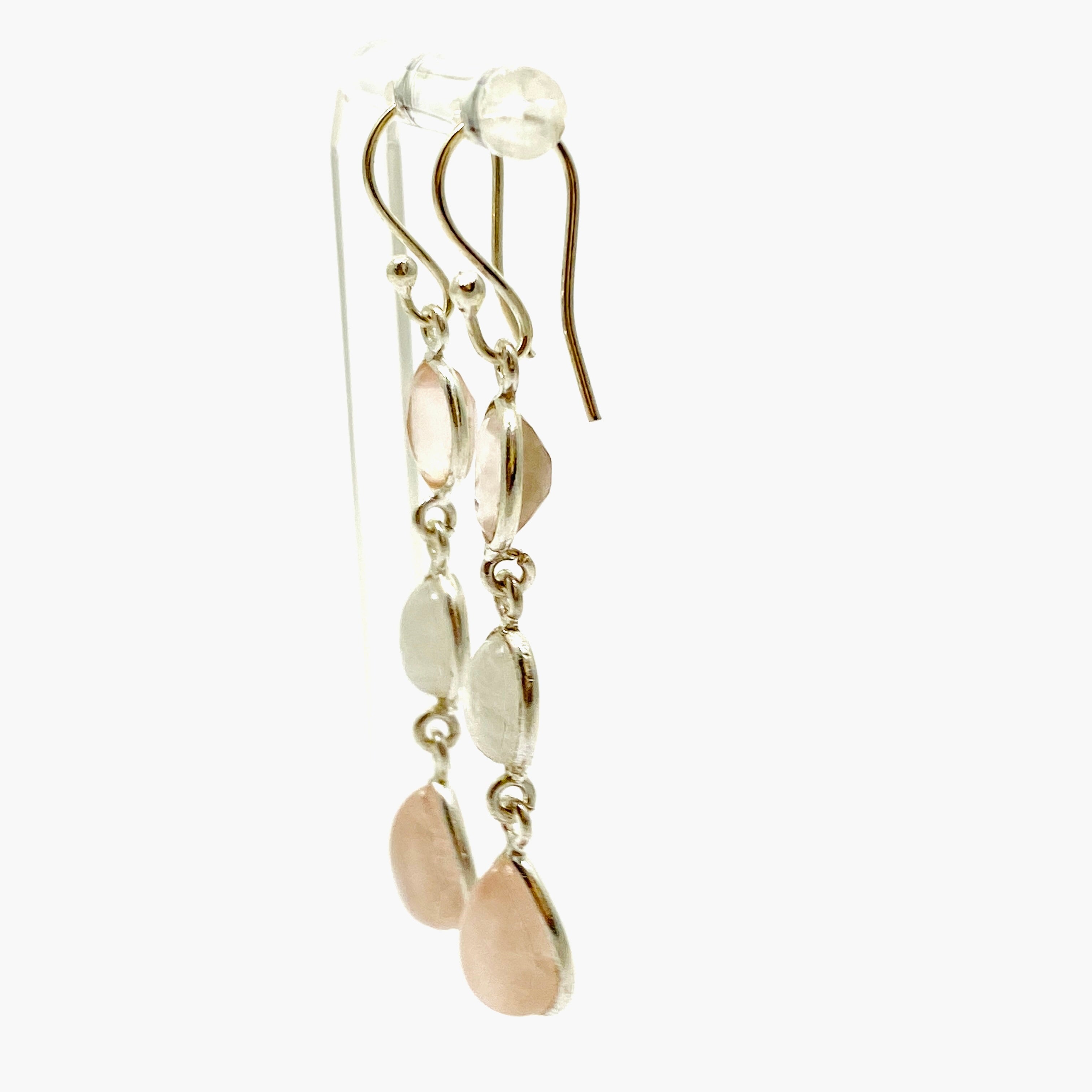 Rose Quartz and Moonstone Multi-Stone Earrings F191 - Elegant Healing Crystal Jewelry for Women, Perfect for Meditation, Yoga & Spiritual Gifts
