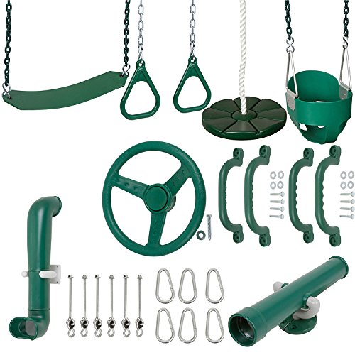 Ultimate Toddler Swing Set Kit - Green Outdoor Playset with SSS Logo Sticker for Backyard, Park & Playground Fun