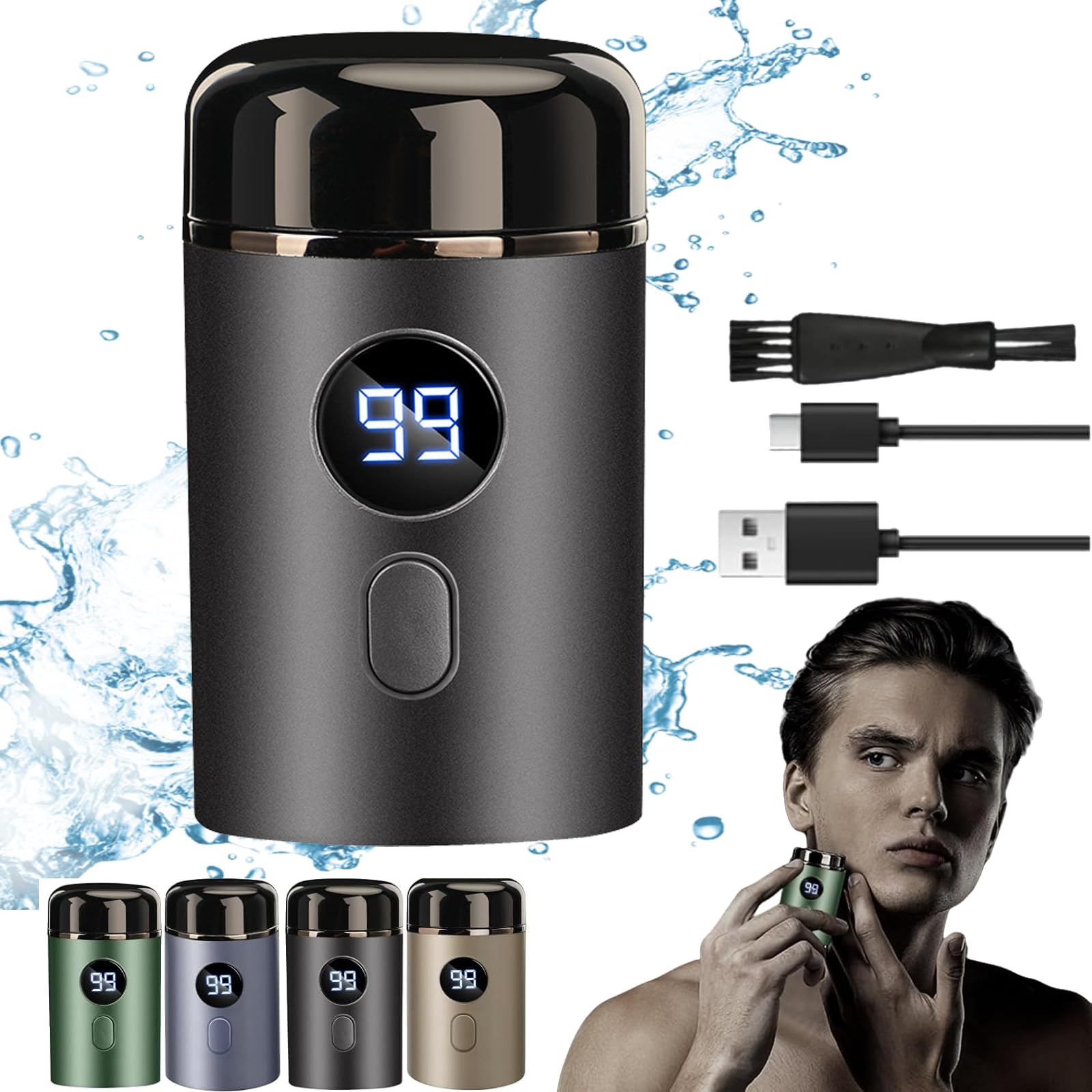 Timeatea Mini Portable Electric Shaver with LED Power Display - Rechargeable Travel Razor for Men, Home & Car Use - Gray (Ideal for Grooming, Business Trips & Quick Touch-Ups)