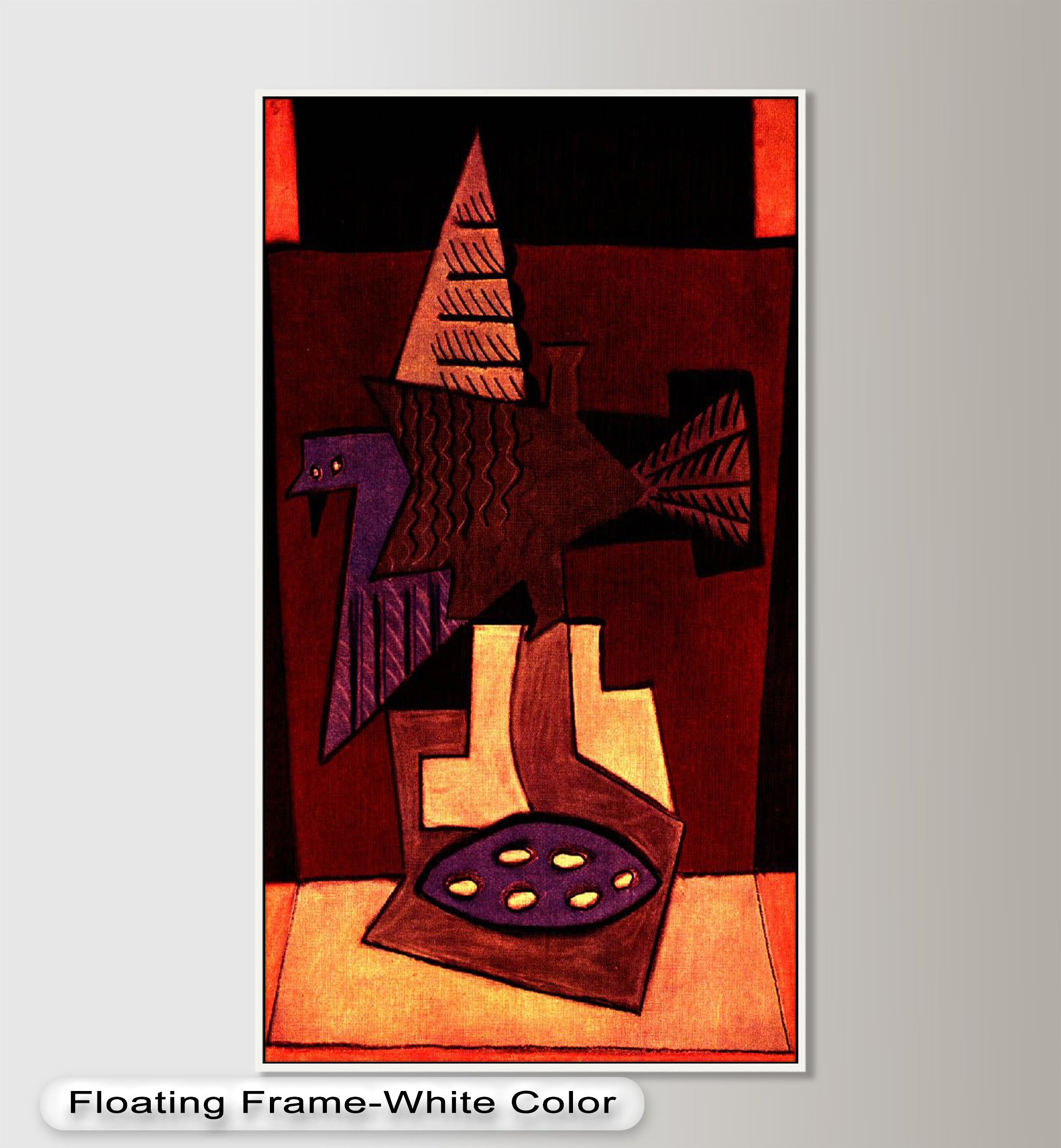 Abstract Bird & Bowl Cubist Oil Painting Wall Art - Modern Home Decor for Living Room, Bedroom & Office