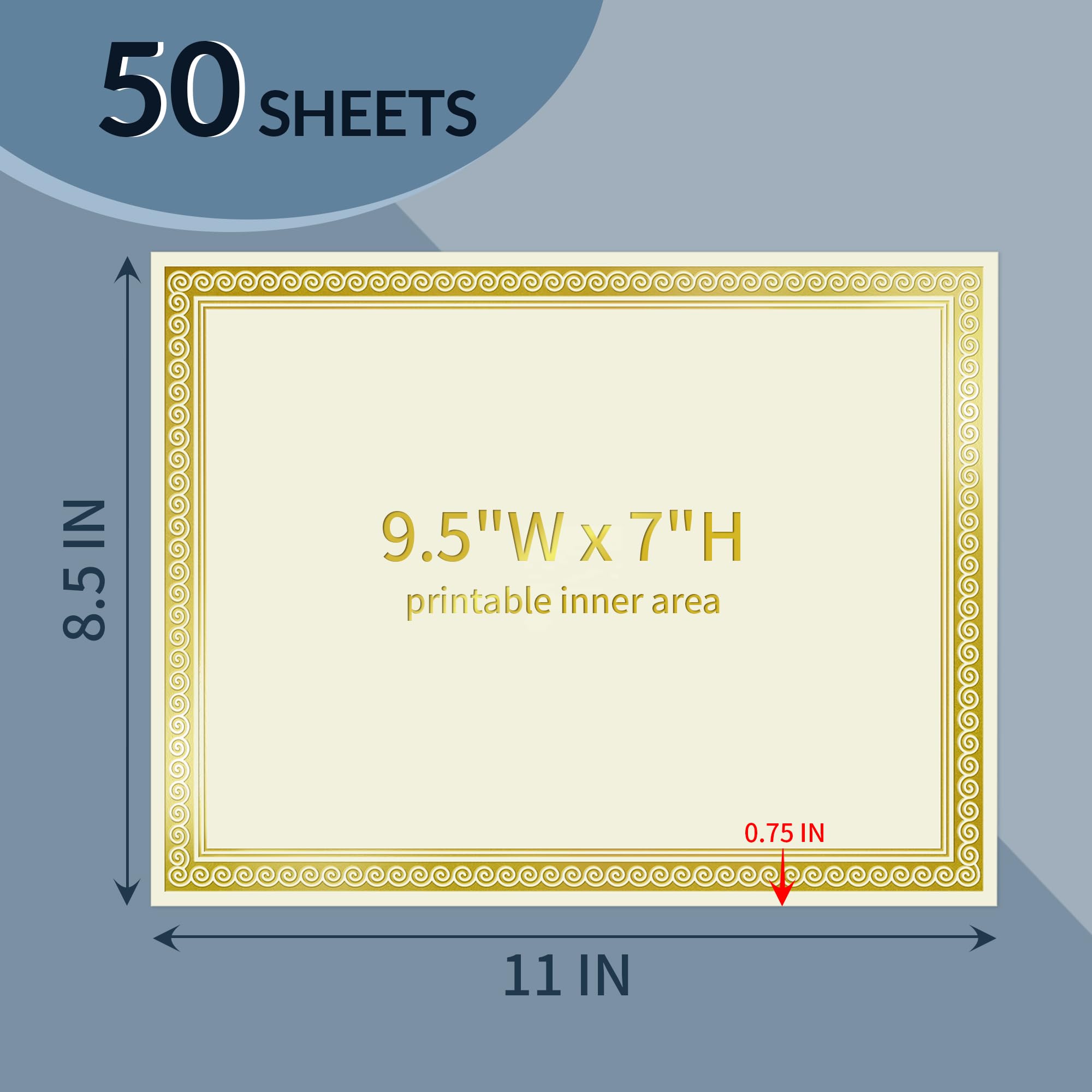 Premium SUNEE 50 Sheets Certificate Paper with Gold Foil Border - 8.5x11 Ivory Cardstock for Diplomas, Awards & Documents | Inkjet Printer Friendly | Perfect for Graduations, School Ceremonies & Professional Certifications