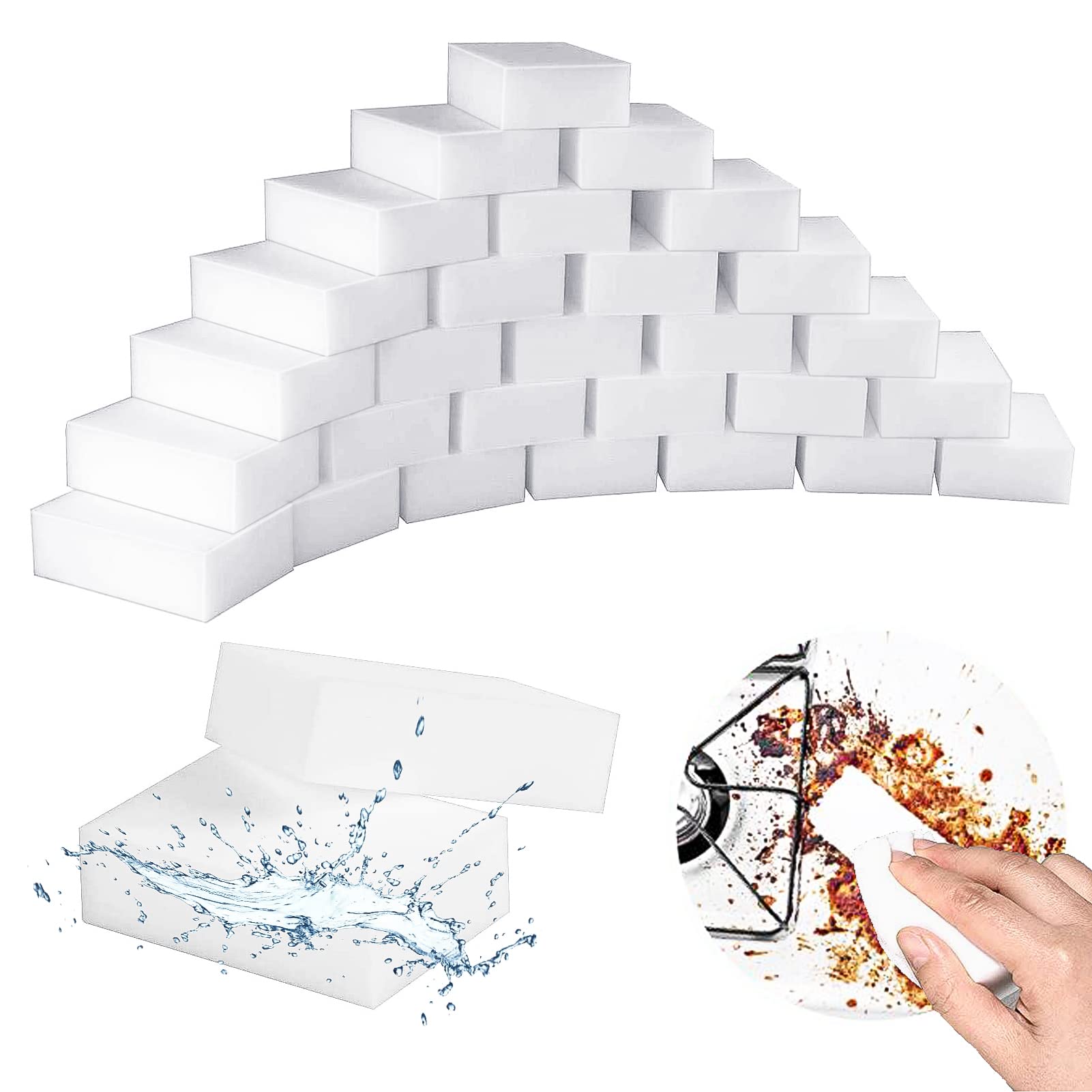 100 Pack Premium Magic Cleaning Sponges - Heavy Duty Melamine Foam Eraser Pads for Kitchen, Bathroom, Furniture & Floors | Multi-Purpose Scrub Sponges for Tough Stains | Perfect for Household Cleaning, Dishwashing & Wall Maintenance