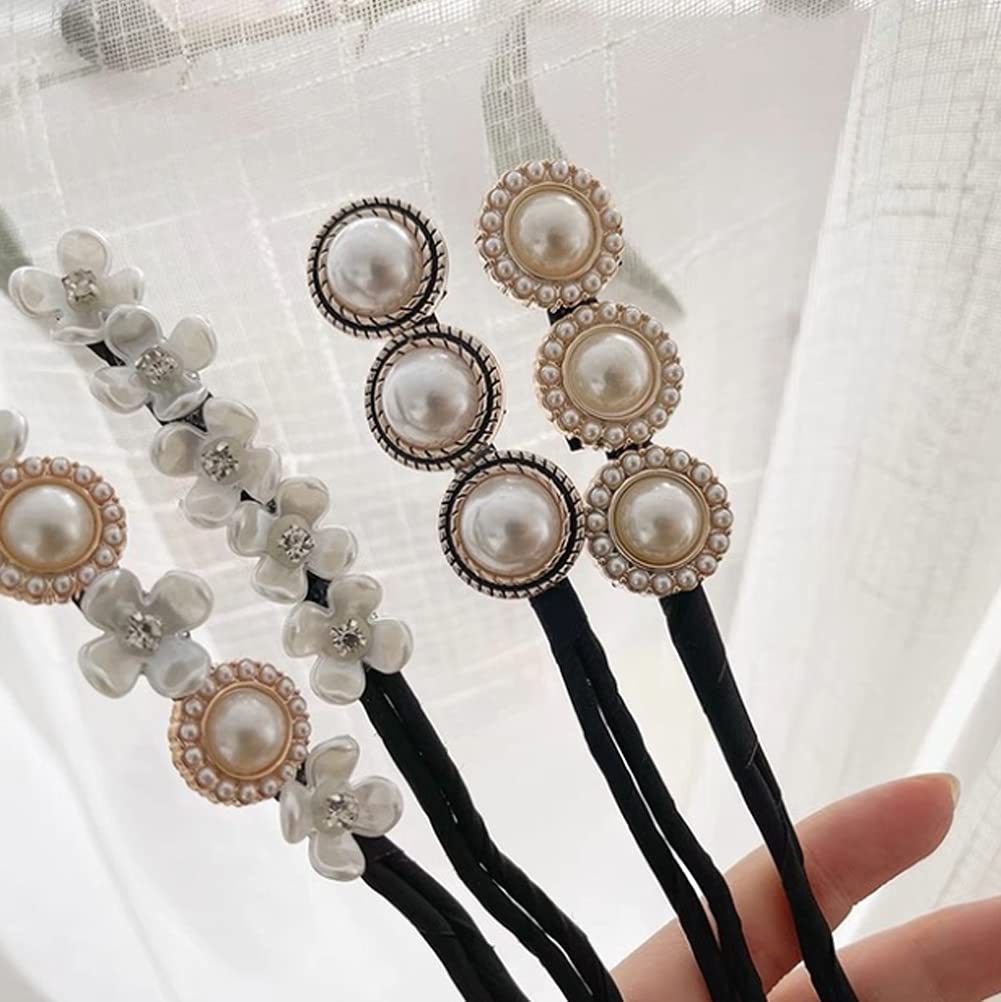 4 Pcs Magic Hair Bun Maker Set with Pearl & Flower - Easy DIY Hair Styling Tools for Women & Girls - Perfect for Weddings, Parties & Everyday Hairstyles