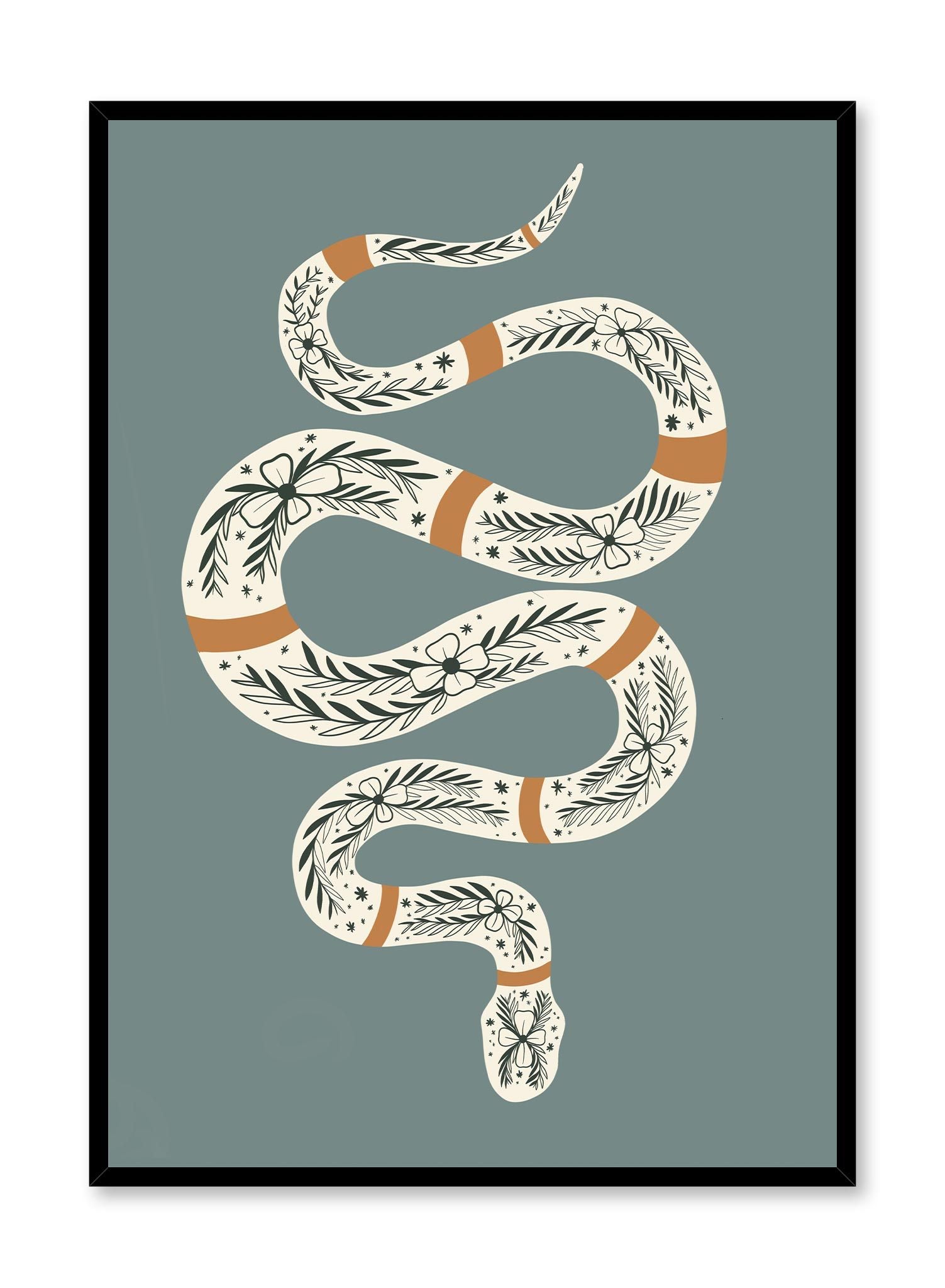 Ornate Snake Art Print Poster - Vintage Reptile Wall Decor for Home, Office & Classroom - Perfect for Animal Lovers & Nature-Themed Spaces