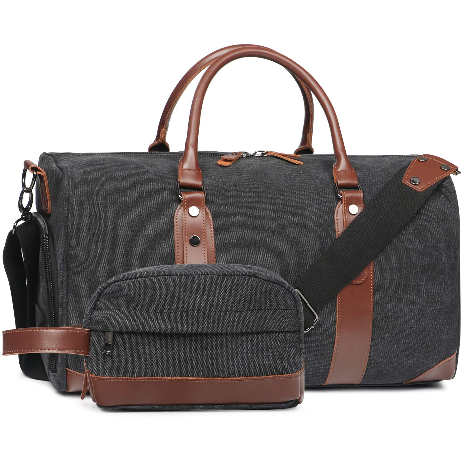 Oflamn Canvas Duffle Bag for Men - Large Weekender Overnight Travel Bag with Shoe Compartment & Toiletry Pocket - Perfect Carry On Luggage for Gym, Business Trips & Weekend Getaways