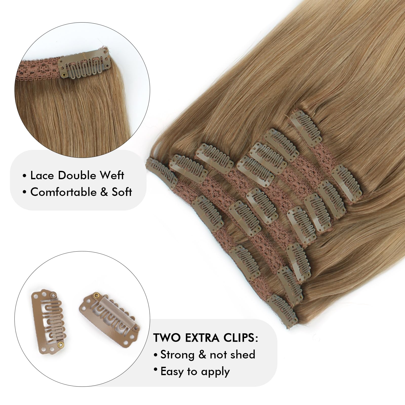 Sixstarhair Remy Human Hair Extensions Clip-In 16inch Balayage Ash Brown to Dirty Blonde & Ash Blonde 140g Full Pack [B8-18-60#] - Perfect for Parties, Weddings & Everyday Styling