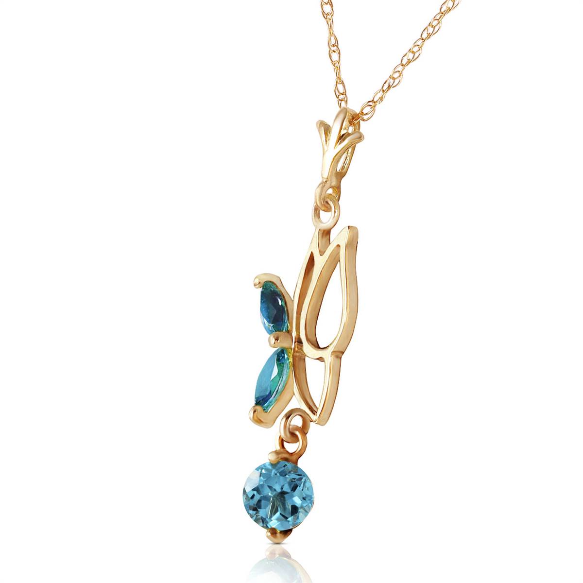 0.4 Carat 14K Solid Yellow Gold Flutter Fly Blue Topaz Necklace for Women - Dainty Butterfly Pendant Jewelry Gift for Birthday, Anniversary & Valentine's Day