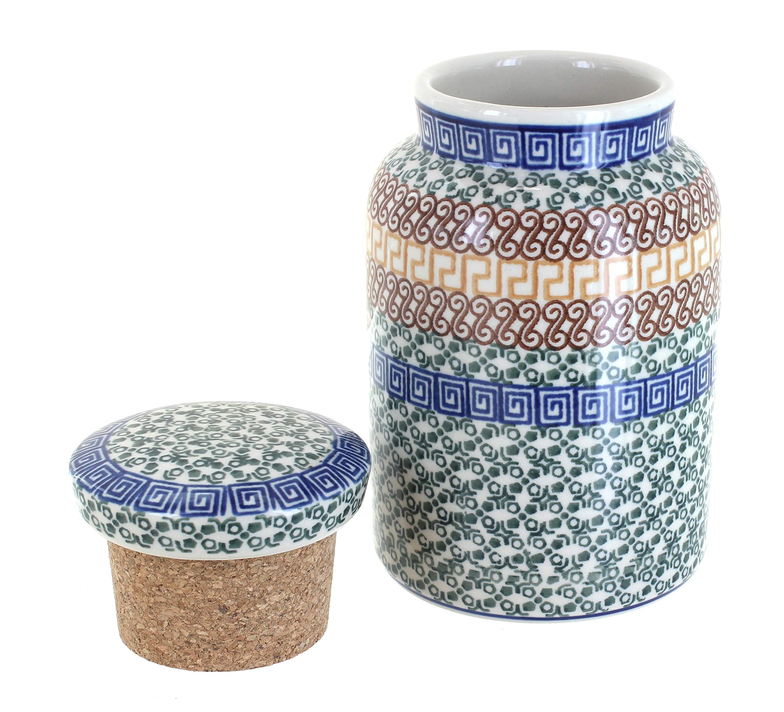 Blue Rose Polish Pottery Athena Canister with Cork Top - Handmade Ceramic Cookie Jar, Tea & Coffee Storage - Perfect for Kitchen, Pantry & Home Decor