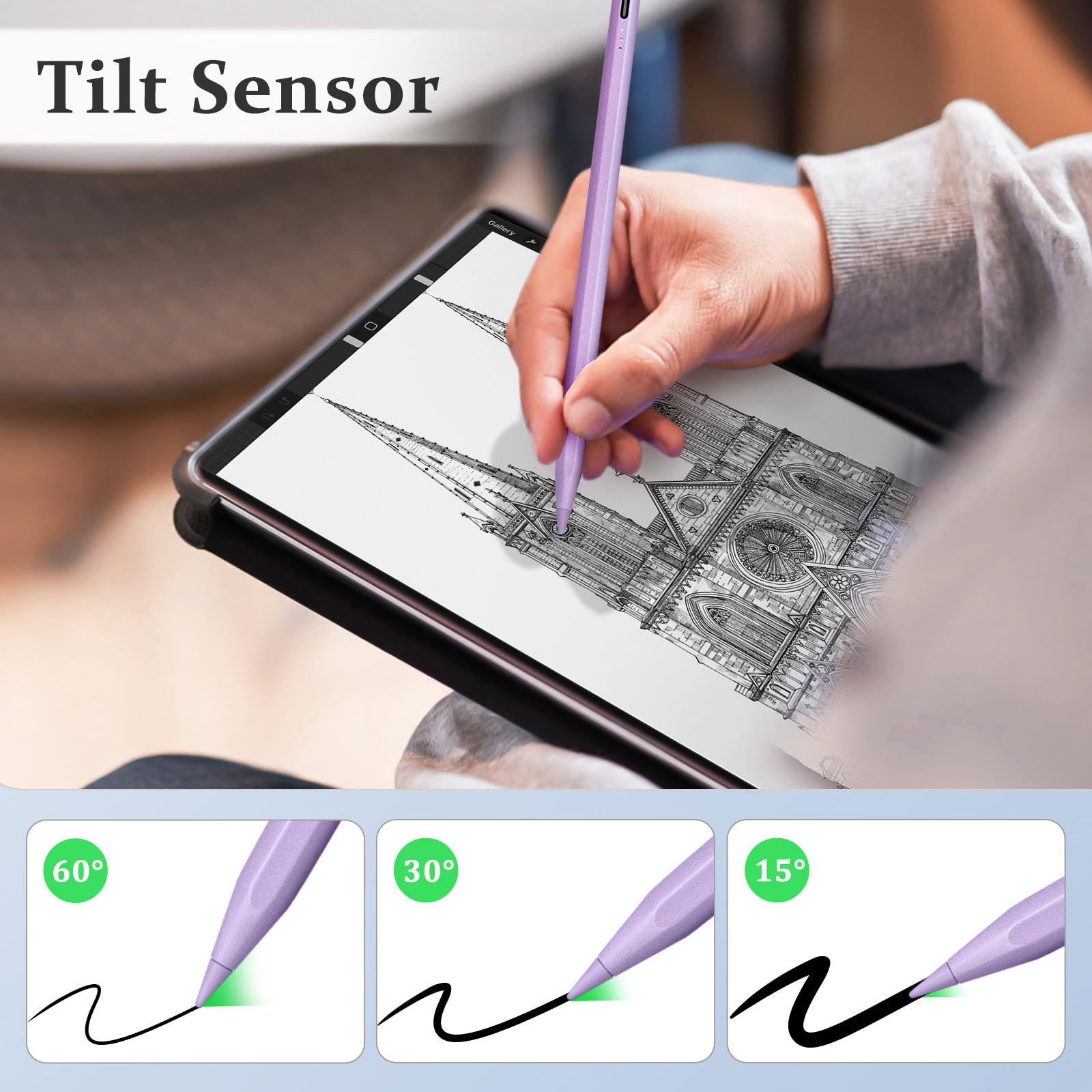 MEKO Active Stylus Pen for iPad with Palm Rejection & Tilt Sensitivity - Fast 13-Minute Charging, Compatible with iPad 6/7/8/9/10, iPad Pro 12.9 & 11 (M4), iPad Air 3/4/5/6, iPad mini 5/6 - Purple - Perfect for Drawing, Note-Taking & Digital Art