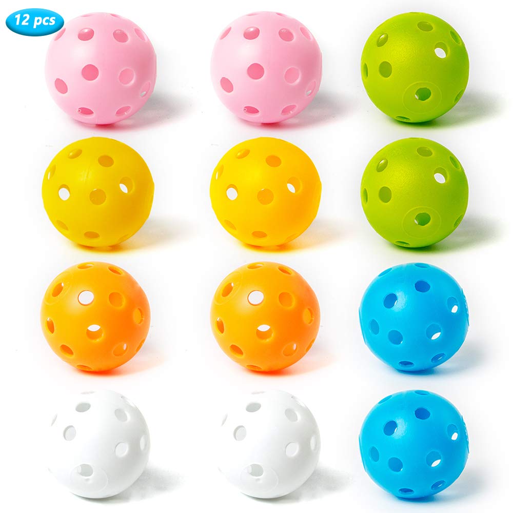 THIODOON 40mm Hollow Practice Golf Balls - 12 Pack Plastic Air Flow Swing Training Balls for Driving Range, Backyard & Outdoor Golf Games - Perfect for Adults & Kids (Ideal for Home Practice, Backyard Drills & Golf Skill Improvement)