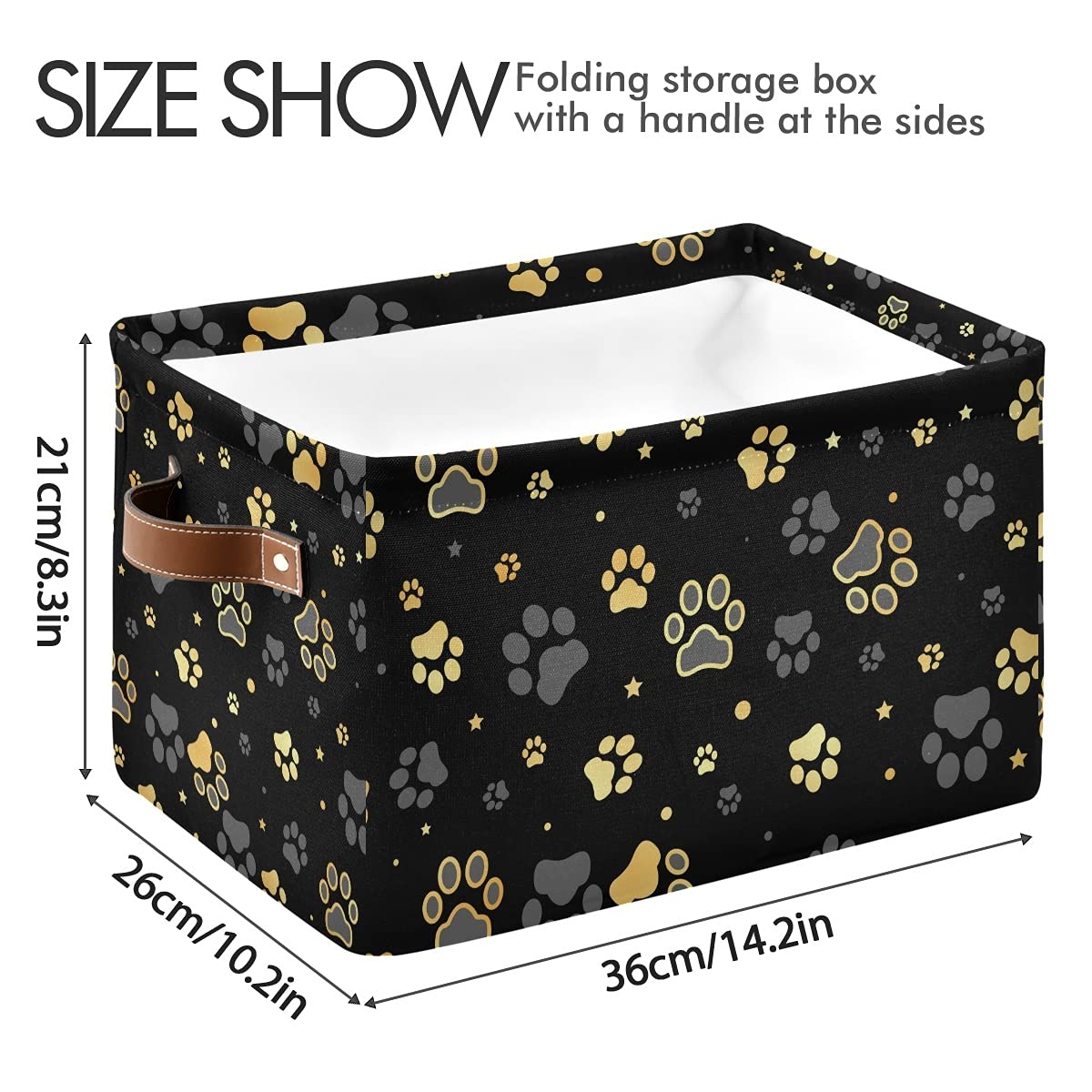 Collapsible Dog Paw Print Storage Bin Basket - Foldable Rectangle Storage Cube with Handles for Shelf, Closet, Nursery, Bedroom & Home Office (1 Pack) | Perfect for Pet Supplies Organization & Home Decor