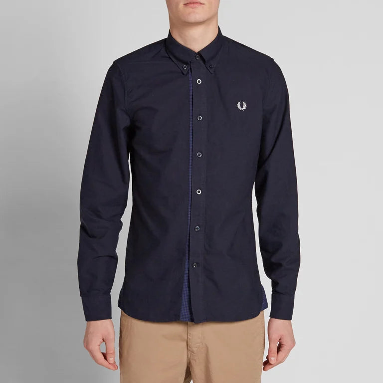Fred Perry Gingham Trim Oxford Shirt for Men - Classic Casual Button Down Shirt with Checkered Pattern - Perfect for Office, Date Night & Smart Casual Outfits