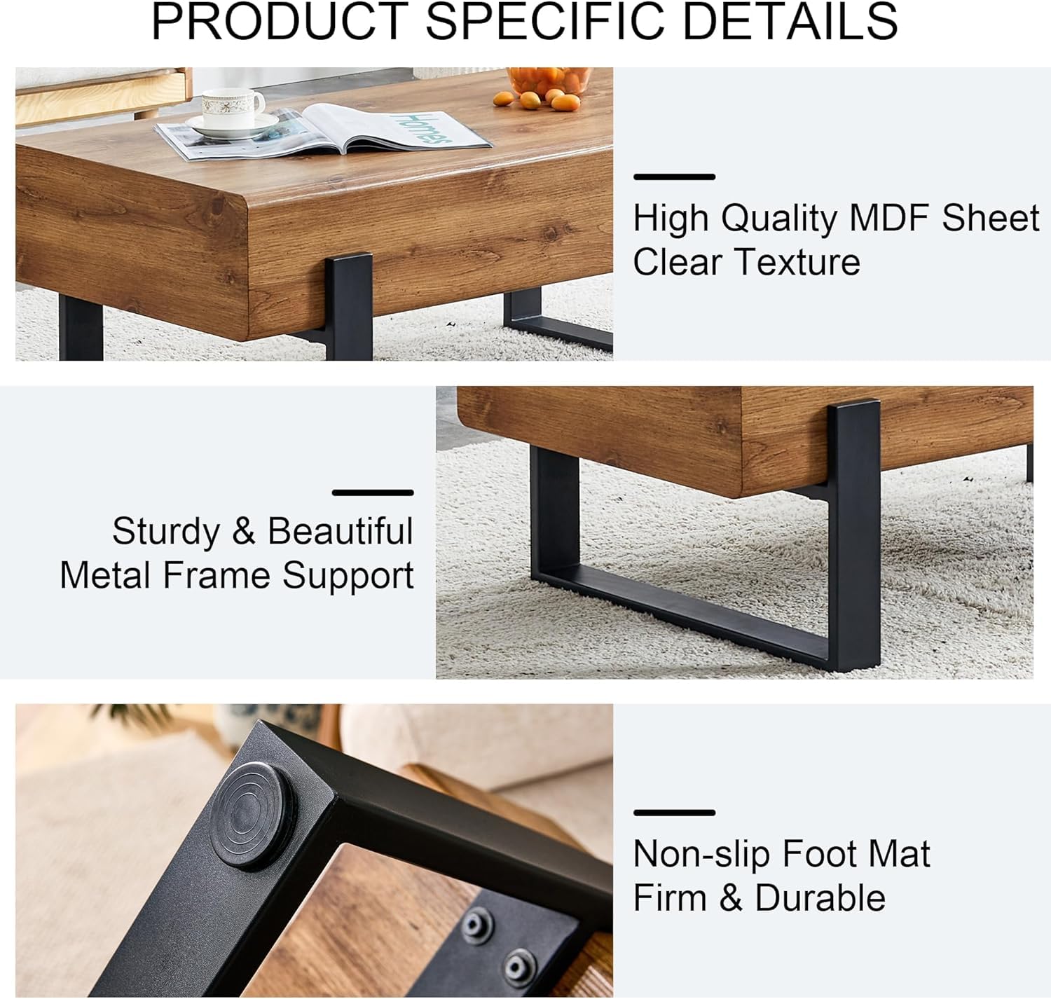 Rustic Rectangle Coffee Table - Modern Farmhouse Wooden Coffee Table with Sturdy Metal Legs, Living Room Center Table for Home Decor | Perfect for Farmhouse, Industrial & Contemporary Style Living Spaces