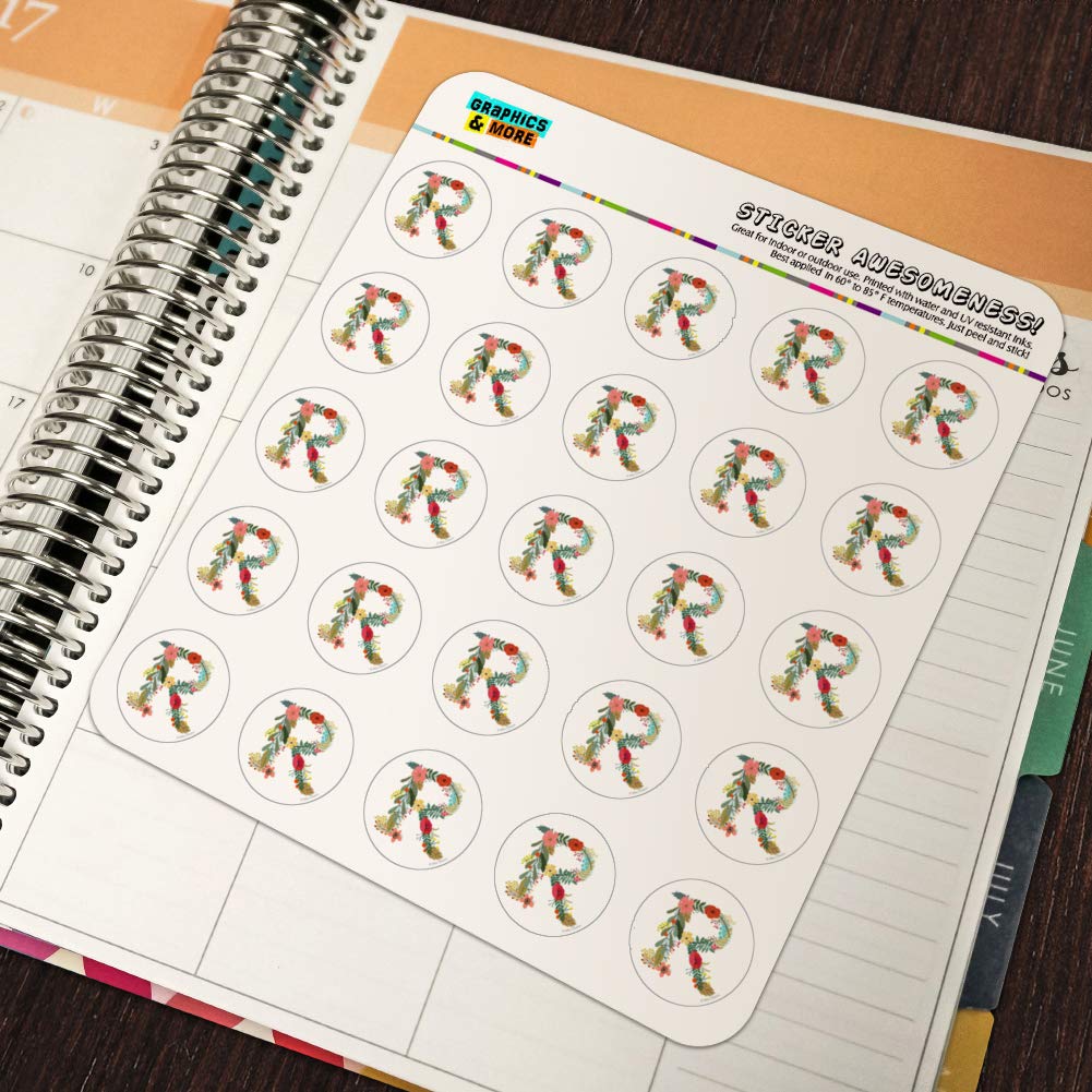 Floral Monogram Letter R Stickers for Planners, Calendars & Scrapbooking - Perfect for DIY Crafts, Bullet Journals, and Stationery Decoration