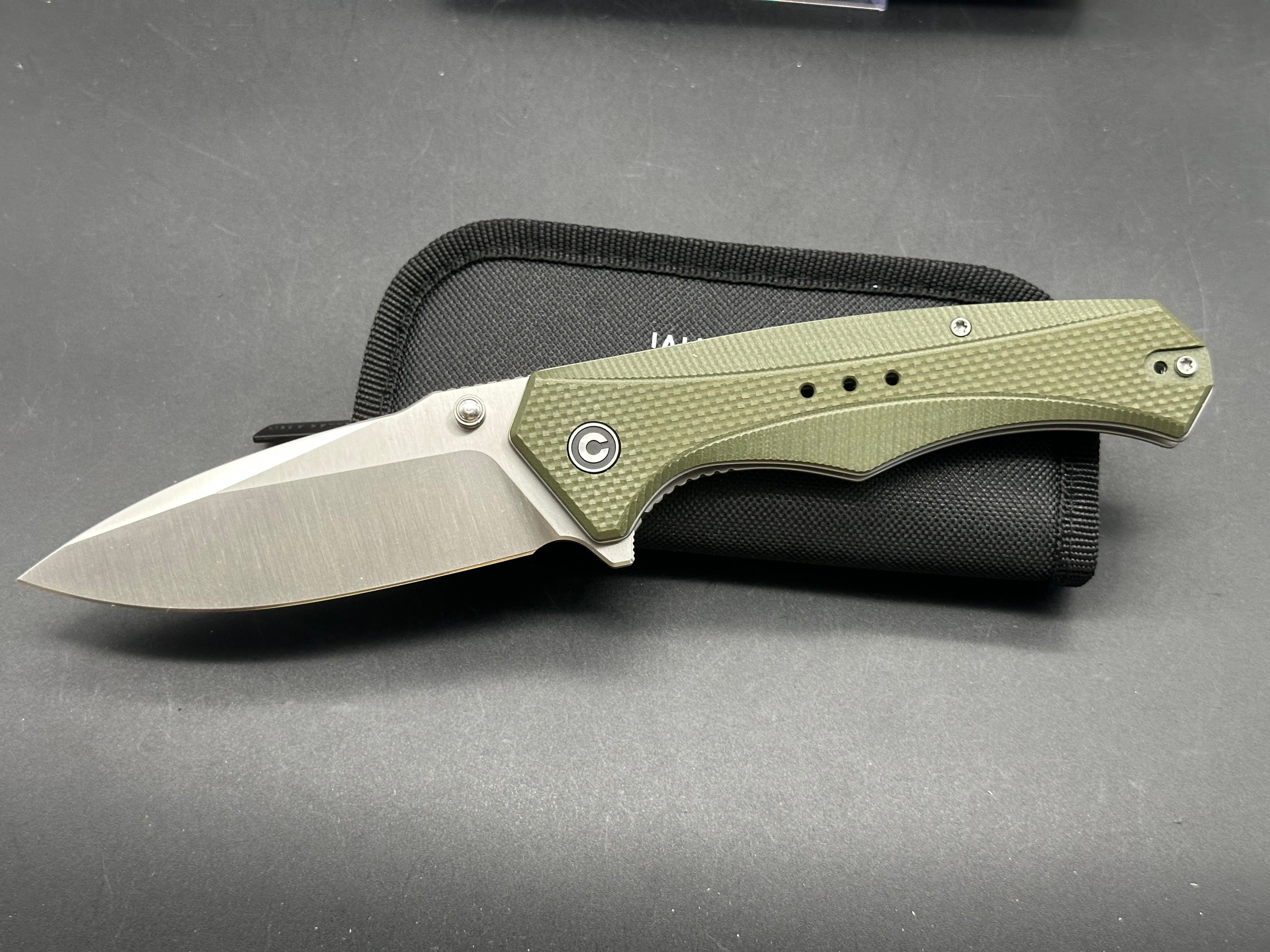 CIVIVI PHOTONIX Folding Pocket Knife - OD Green Coarse G10 Handle, 14C28N Steel Plain Edge with Satin Finish - EDC, Camping, Hiking & Outdoor Survival Tool