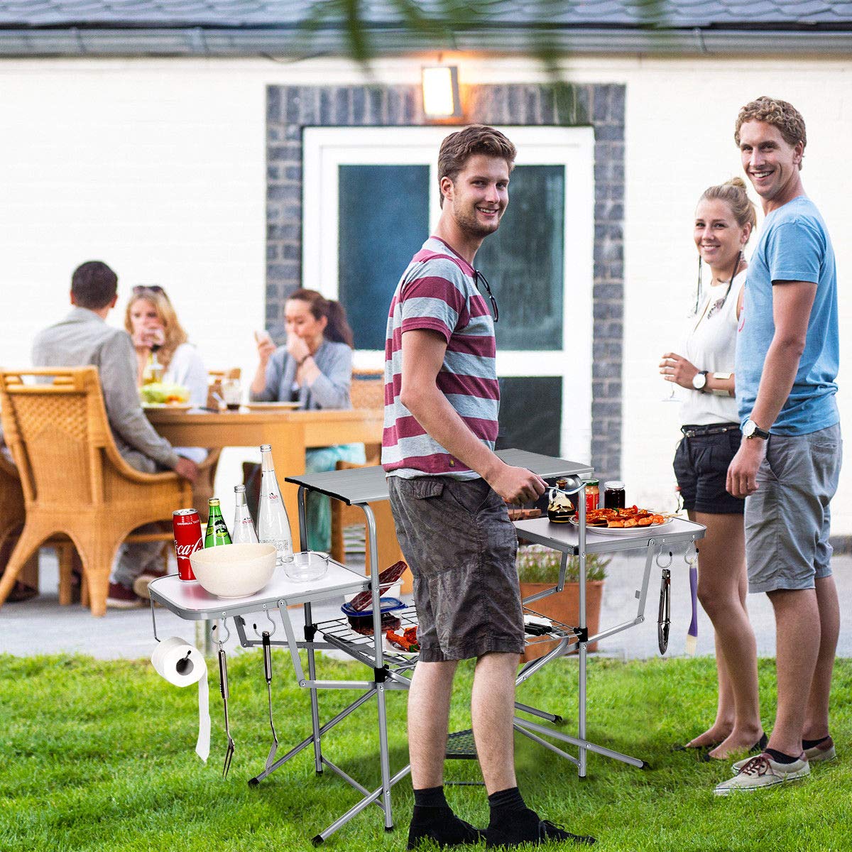 Portable Folding Grill Stand & Table Set with Carrying Bag - Compact BBQ Kit for Outdoor Cooking, Picnics, Camping & Backyard Parties (US Stock) - Perfect for Tailgating, Beach Trips & Garden Gatherings