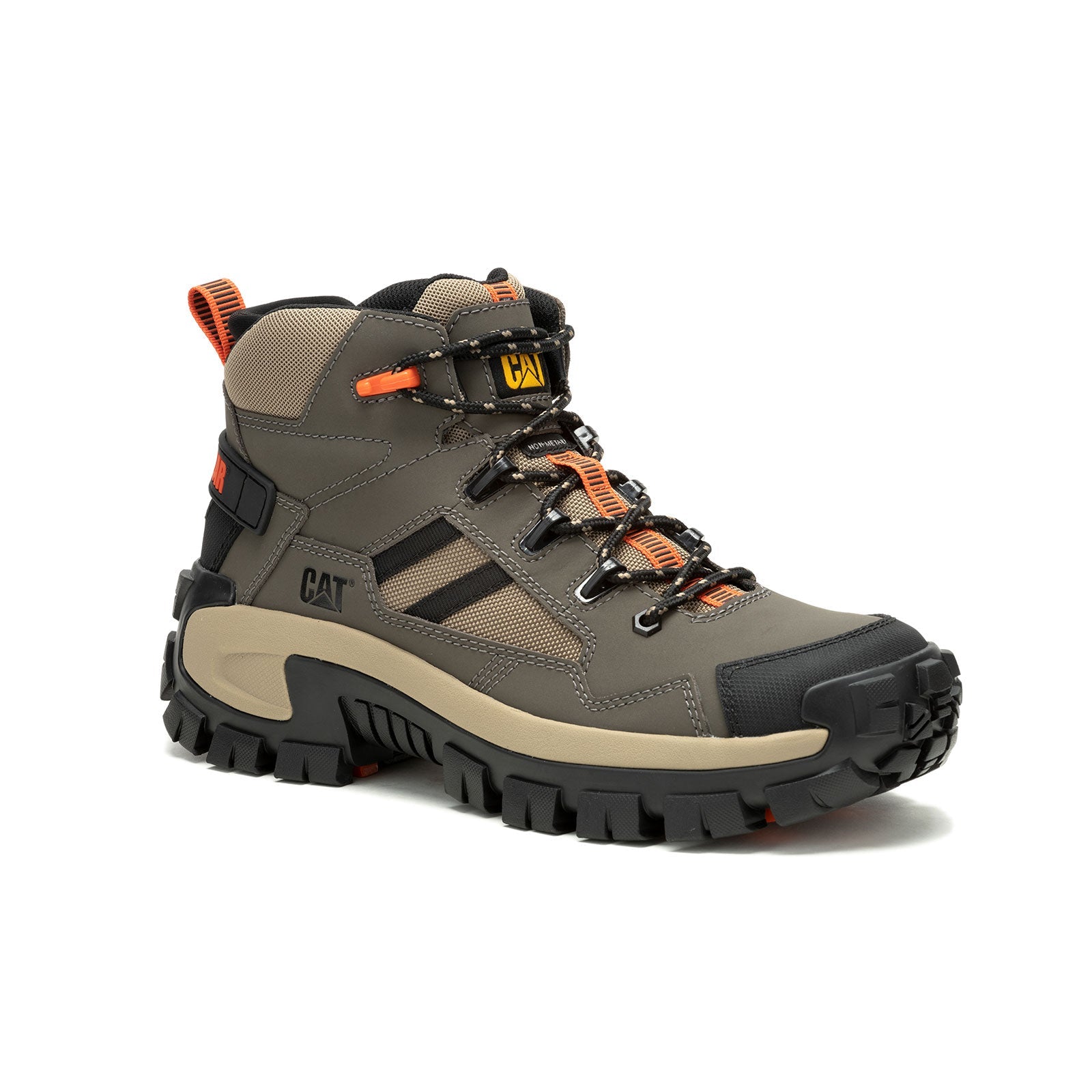 Invader Mid Vent Composite Toe Work Boots - Tan/Green Safety Shoes for Men - Lightweight & Breathable for Construction, Landscaping & Outdoor Work