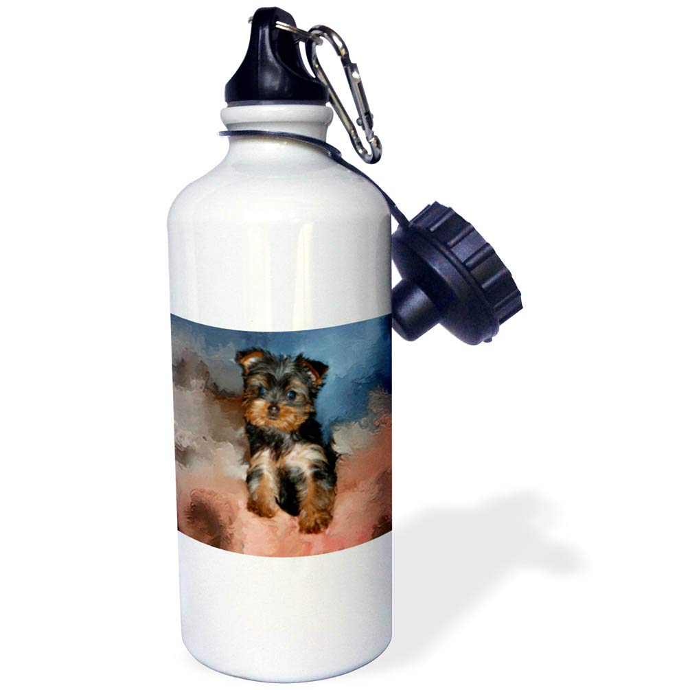 3D Rose Yorkie Puppy Sports Water Bottle - 21 oz Insulated Stainless Steel White - Perfect for Gym, Hiking, Running & Outdoor Activities