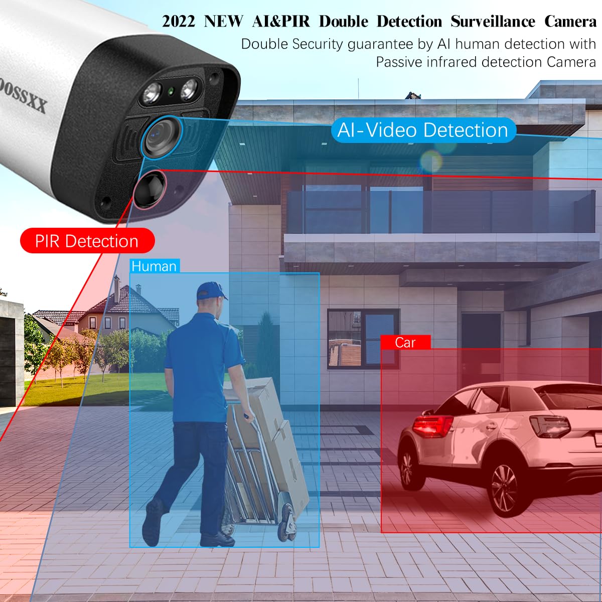 OOSSXX 4MP Solar Security Camera Outdoor Wireless - 2 Pack with Rechargeable Battery, WiFi Home Surveillance, Two-Way Audio & Night Vision | Weatherproof Solar Powered Cameras for Home, Garage & Backyard Security Monitoring