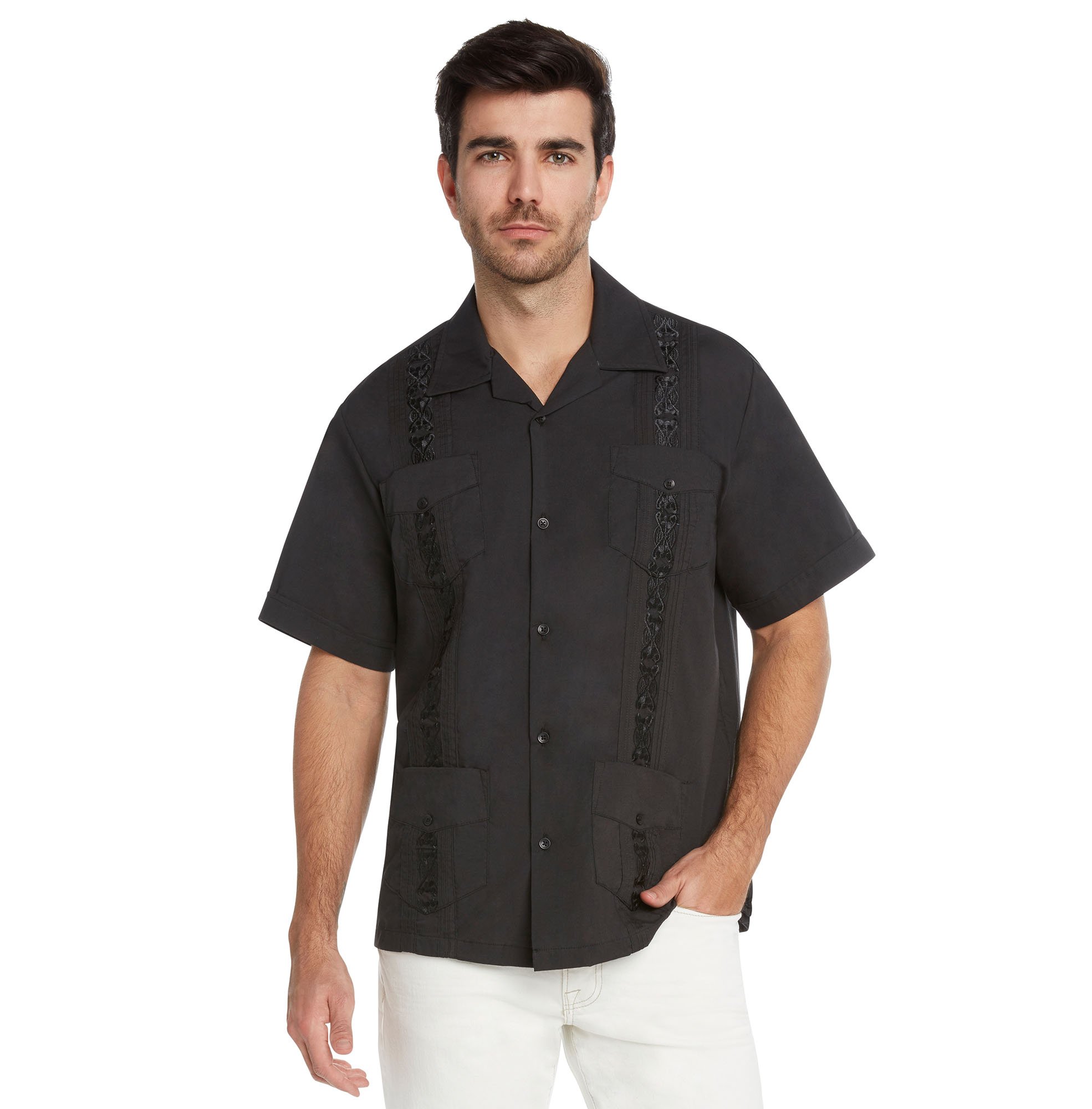 9 Crowns Essentials Men's Guayabera Button Down Shirt - Premium Cotton Short Sleeve Hawaiian Style Shirt for Casual Wear, Beach Vacation & Summer Outfits