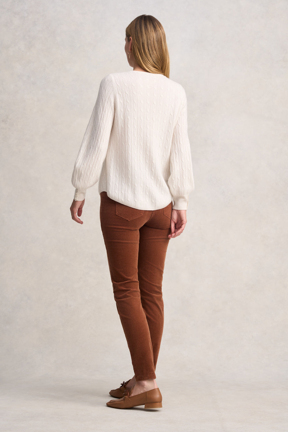 Luxury Cashmere Blouson Sleeve Sweater for Women - Soft Cream Knit Pullover - Perfect for Office, Date Night & Winter Layering