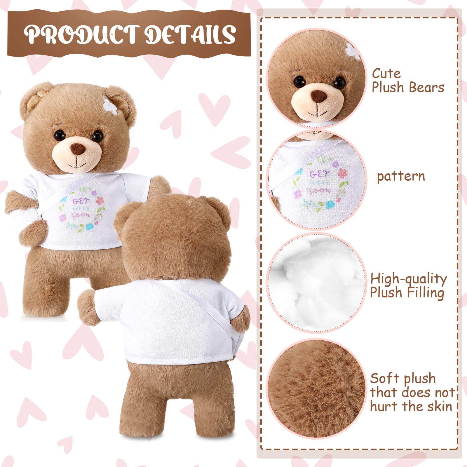 Deekin 10-inch White Broken Arm Bear Stuffed Animal - Get Well Soon Gift for Kids & Adults After Surgery, Soft Plush with Bandage - Perfect for Hospital Recovery, Comfort Gifts, and Cheering Up Loved Ones