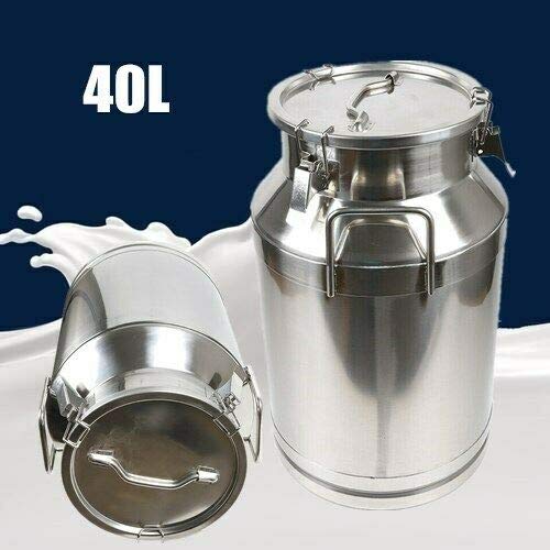 40L Stainless Steel Milk Can - Airtight Storage Container for Milk, Wine & Liquids - Sealed Lid Transport Jug for Dairy, Brewing & Bulk Liquid Storage - Perfect for Farms, Wineries & Commercial Kitchens