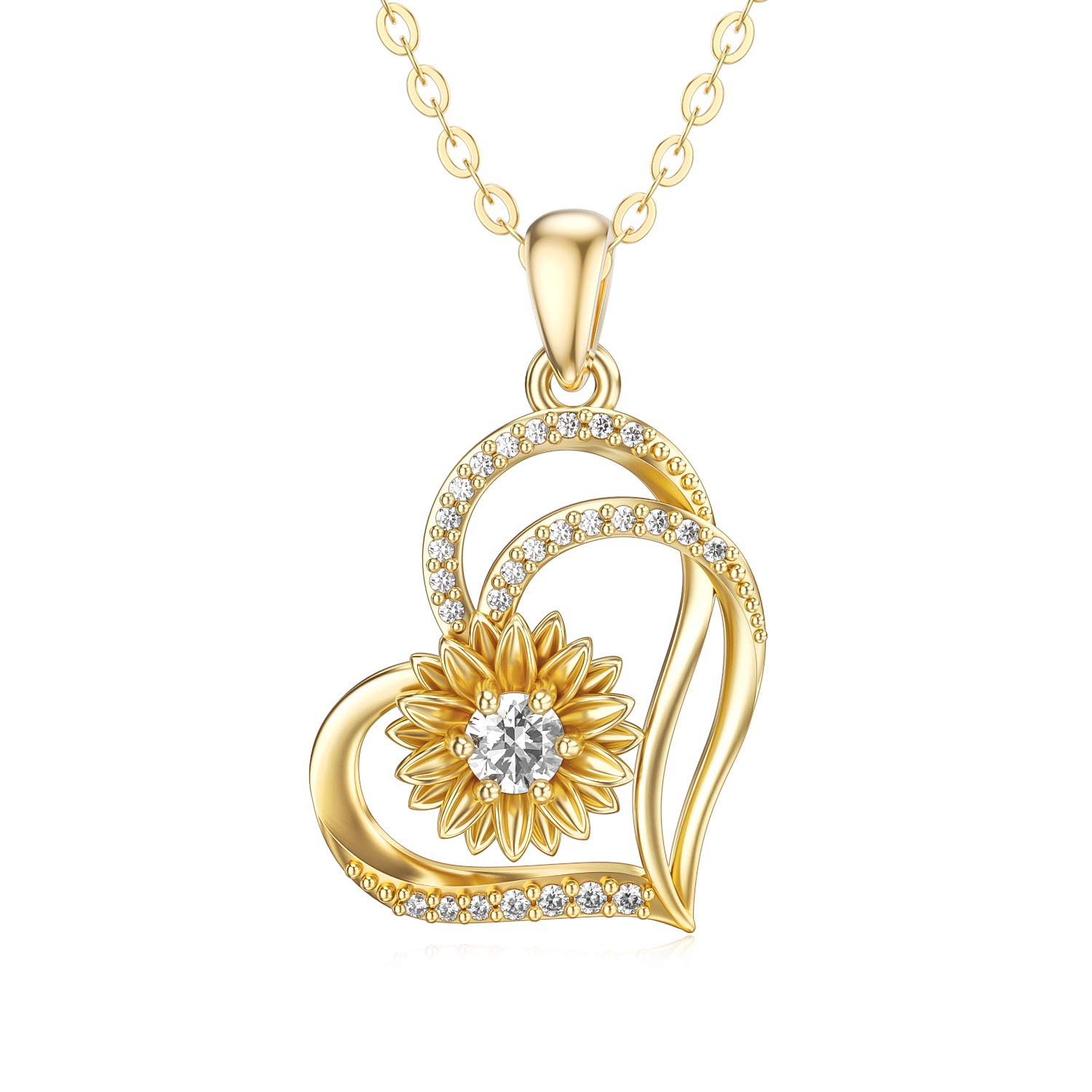 14K Yellow Gold Sunflower Pendant Necklace with Moissanite - You Are My Sunshine - Elegant Floral Jewelry Gift for Women, Wife, Daughter - Perfect for Birthdays, Anniversaries, Mother's Day & Special Occasions