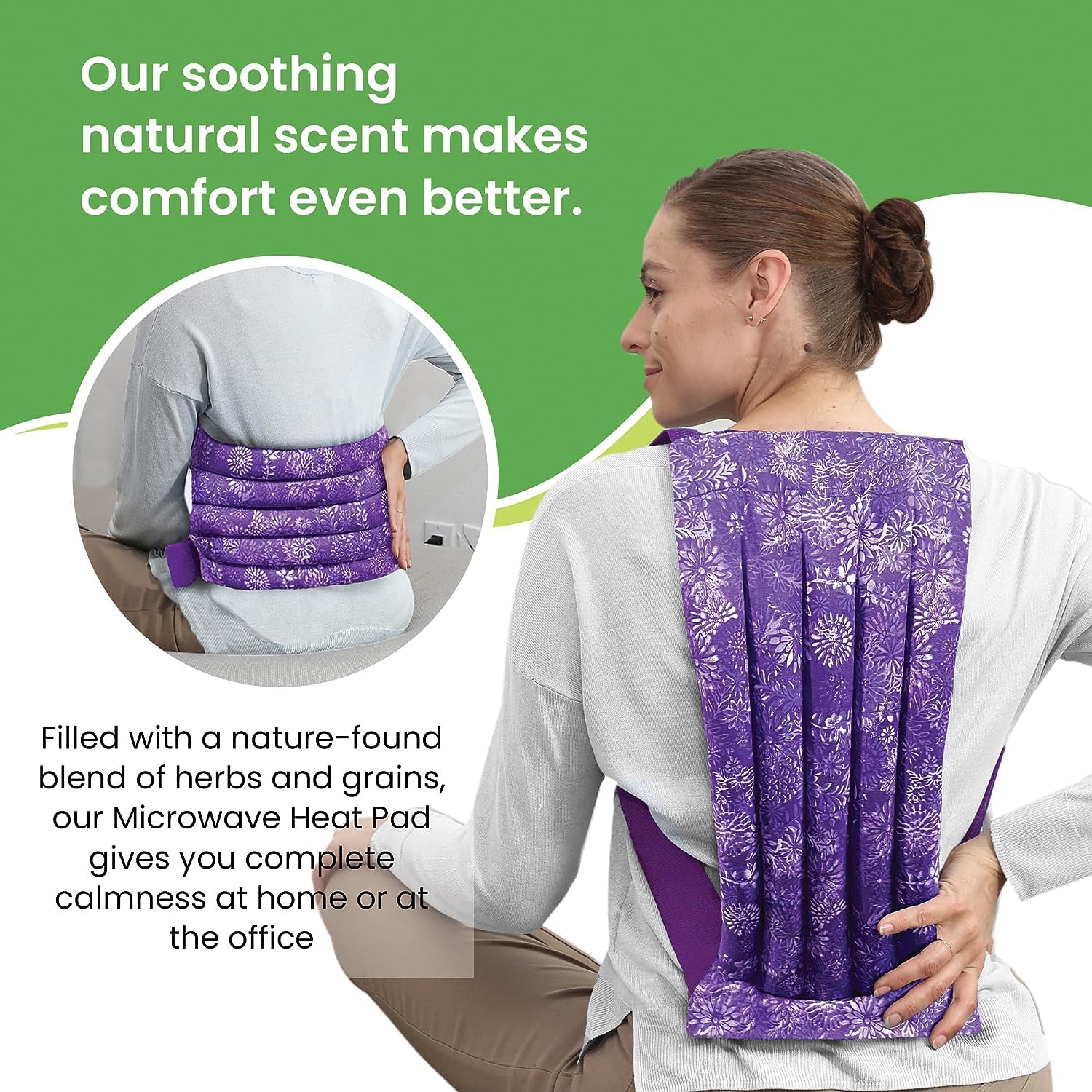 Nature Creation Reusable Microwave Heat Pad - Soothing Hot Pack for Back Pain, Sore Muscles & Spine Relief - Microwavable Heating Pad with Purple Flowers (1 Pack) - Perfect for Home, Office & Travel Use