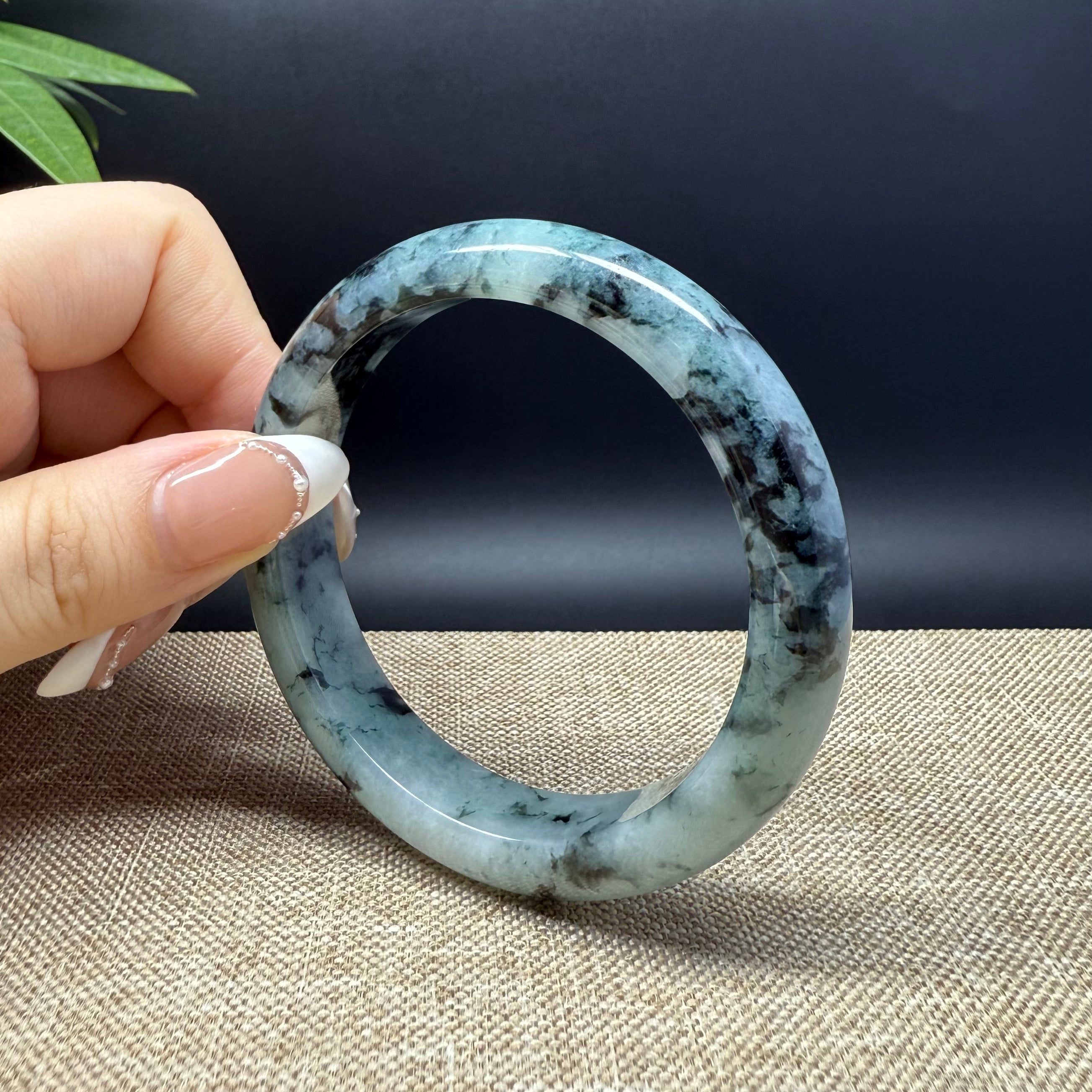 Authentic Burmese Green Jadeite Bangle Bracelet - 57.7mm Handmade Natural Jade Jewelry for Women, Gift for Her, Meditation & Spiritual Healing Accessory