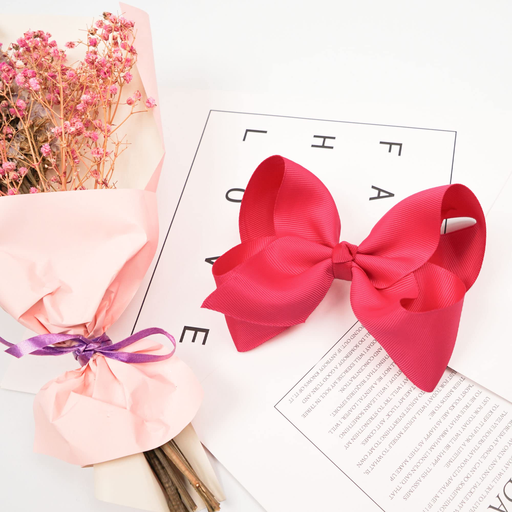 JOYOYO 30 Pcs Large Hair Bows for Girls - 6 Inch Grosgrain Ribbon Hair Clips for Parties & School