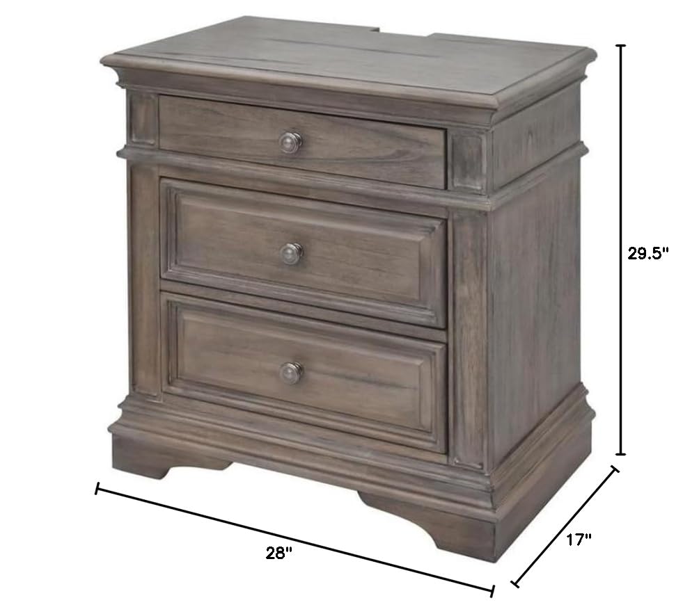 Pemberly Row Contemporary Driftwood Gray Wood 3-Drawer Nightstand - Modern Bedside Table for Bedroom, Living Room & Guest Room Storage