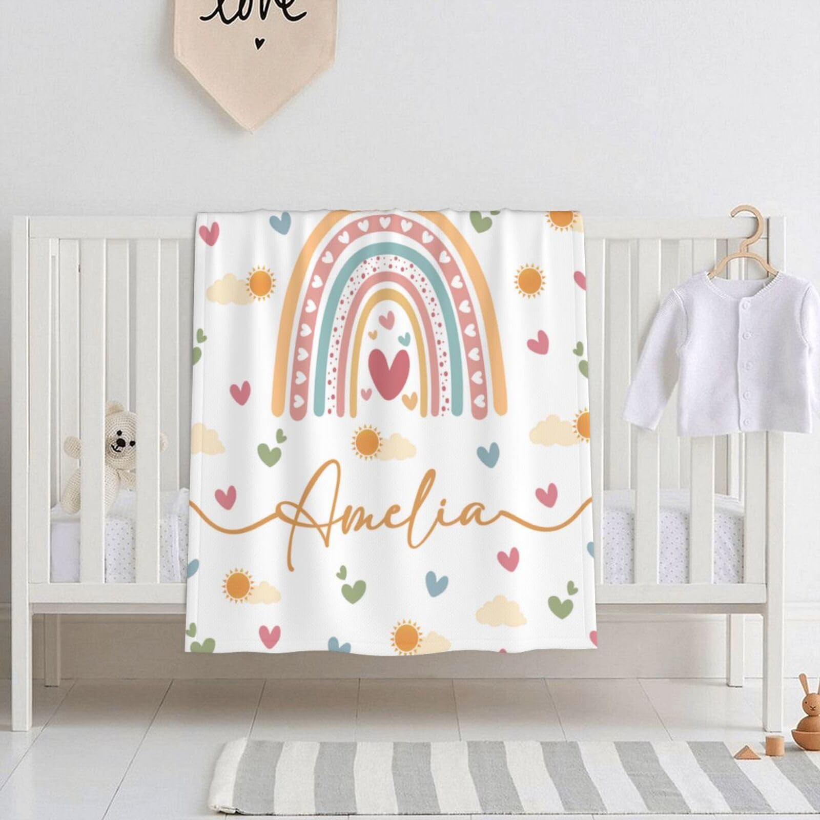 Custom Personalized Baby Blankets for Girls & Women - Boho Style Rainbow Baby Blanket with Name - Unique Gift for Baby Shower, Birthday & Expecting Moms - Perfect for Nursery Decor, Newborn Photos & Special Occasions