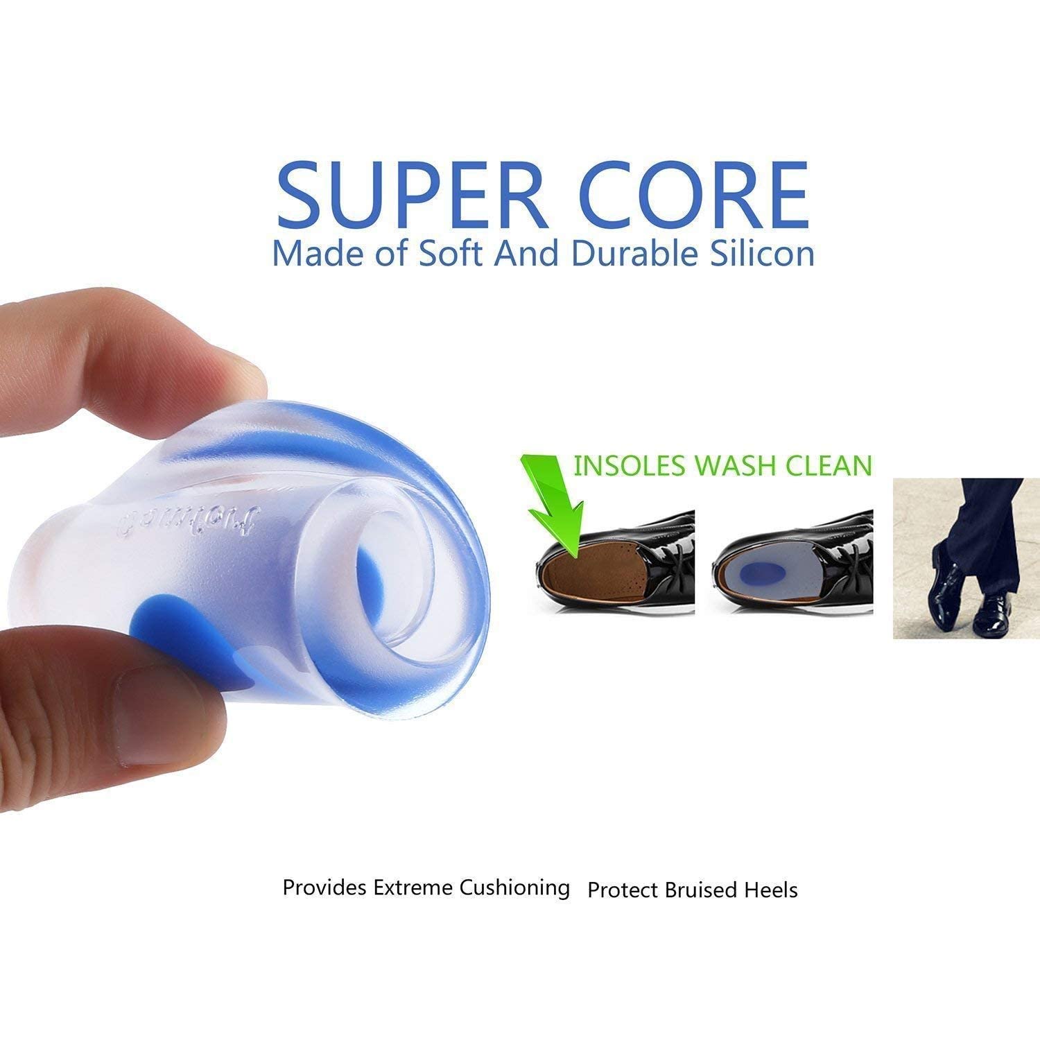 SIQULIX Silicone Heel Cups for Pain Relief - Gel Heel Pads for Men & Women - Shock Absorbing Shoe Inserts for Heel Spurs, Ankle Support & Comfort - Ideal for Running, Walking & Work Shoes