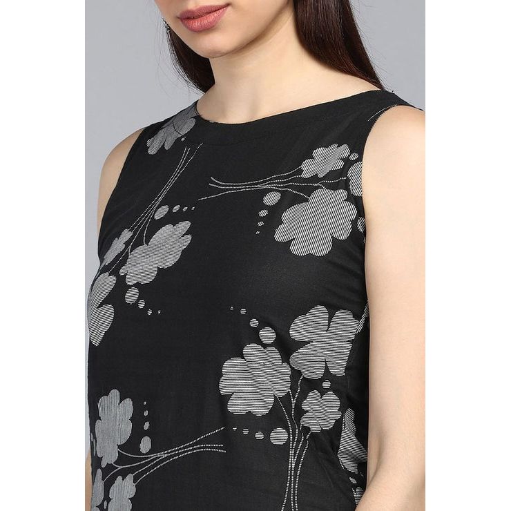 Elegant Black Floral Printed Kurta for Women | Stylish Indian Ethnic Wear | Perfect for Festivals, Weddings & Casual Outings