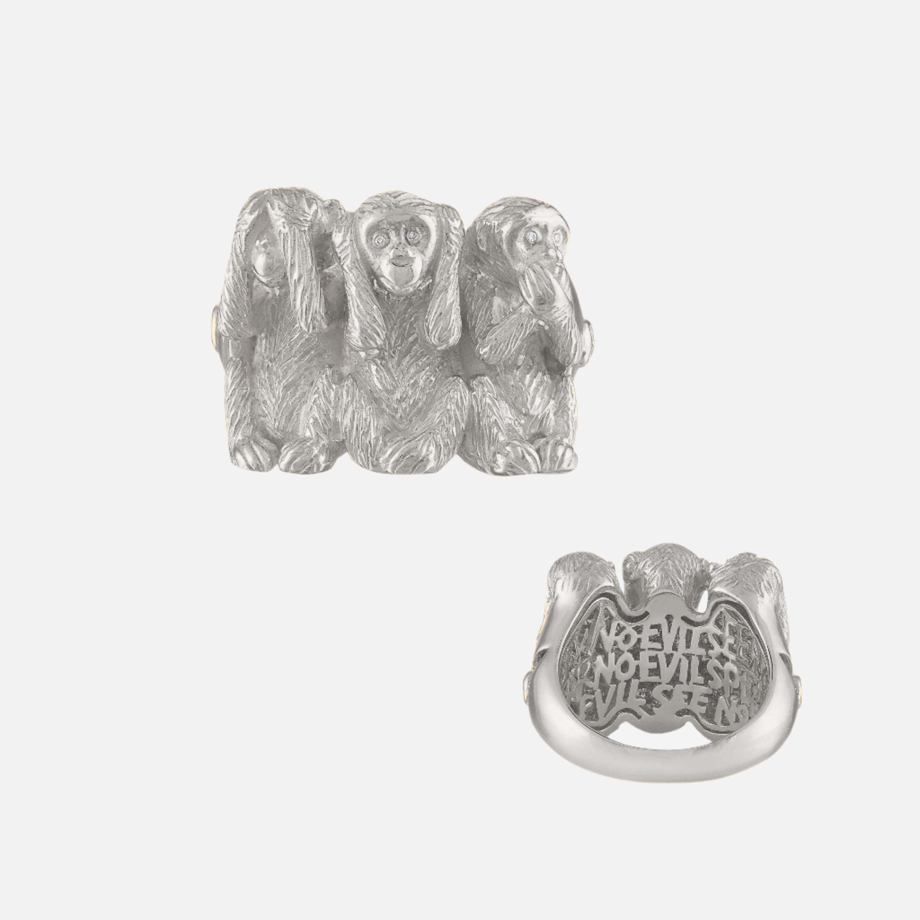 Wise Monkeys Ring - Stylish Adjustable Silver Ring for Men & Women - Perfect for Gifts, Weddings, and Everyday Fashion Accessories