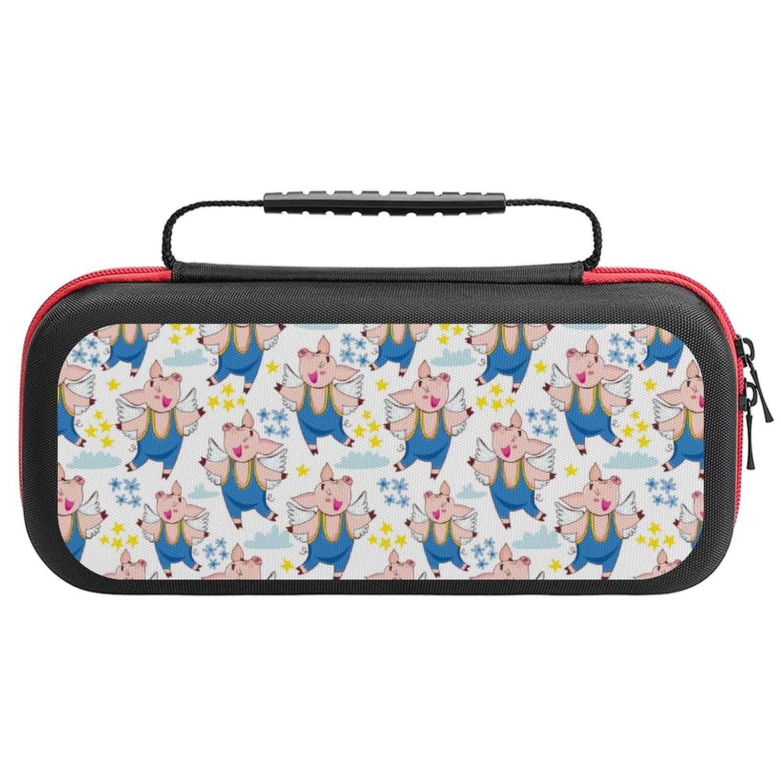 Happy Flying Pigs Printed Travel Case for Nintendo Switch Lite - Portable Storage Bag with Accessories Compartment - Perfect for Gaming On-The-Go, Commuting & Travel Protection