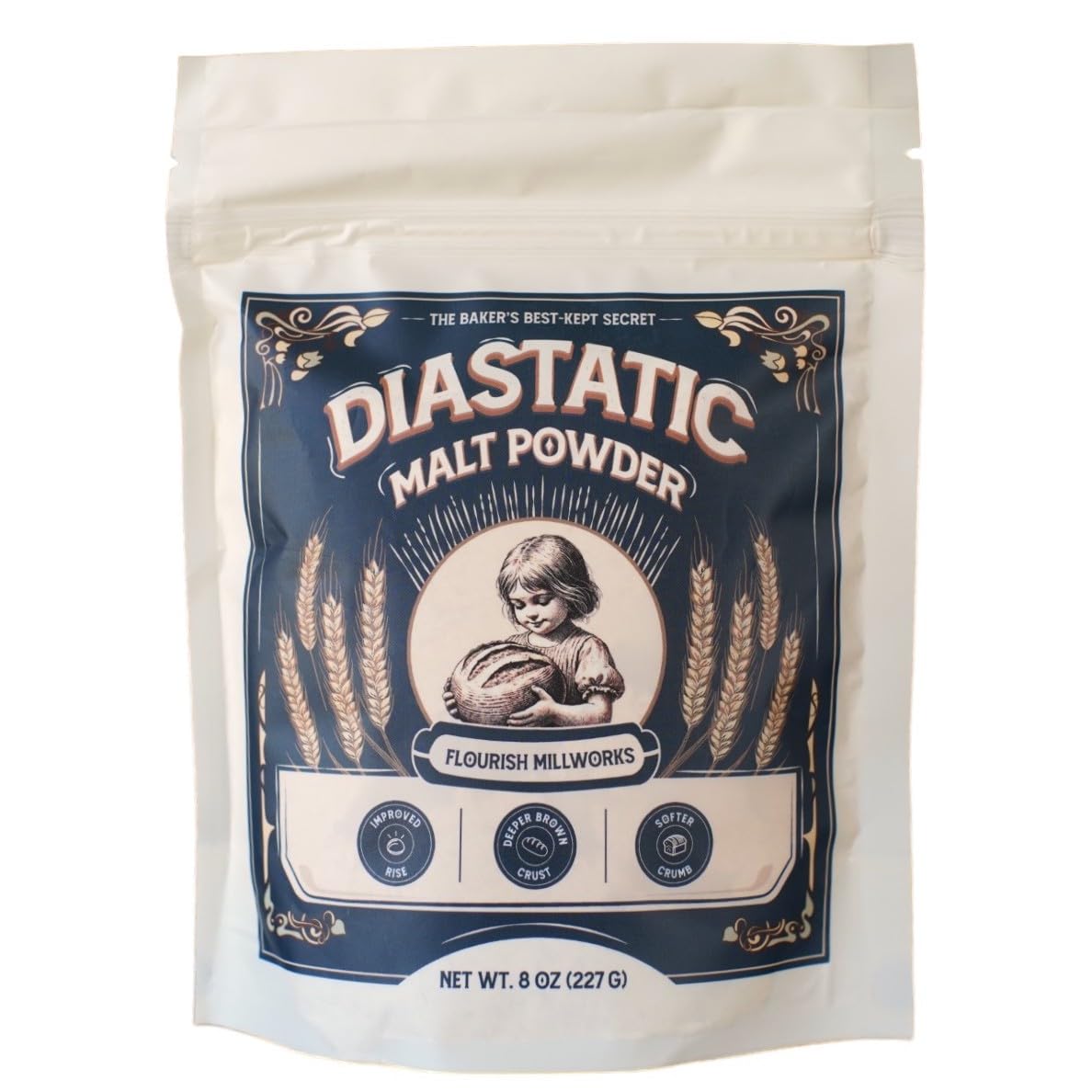 Flourish Millworks Diastatic Malt Powder - 8oz | Premium Baking Enhancer & Dough Conditioner for Bread, Pizza & Pastry | Perfect Rise, Browning & Flavor | Ideal for Home Bakers & Professional Chefs