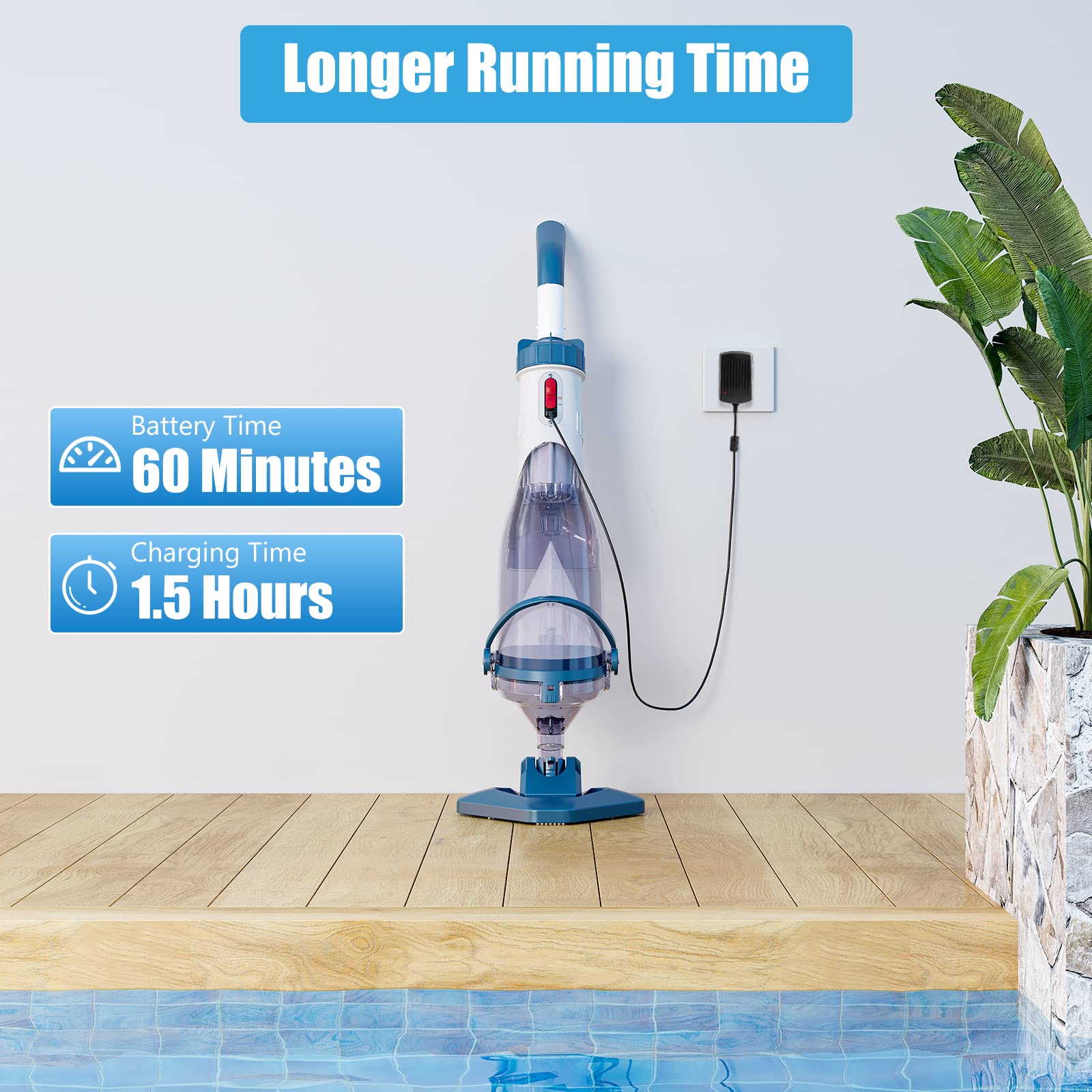 **T403 Rechargeable Handheld Pool Vacuum Cleaner for Above Ground Pools - 18.5 GPM Powerful Suction, 1H Runtime, Telescopic Pole - Ideal for Leaves, Debris, Sand - Perfect for Quick Pool Cleaning & Maintenance**