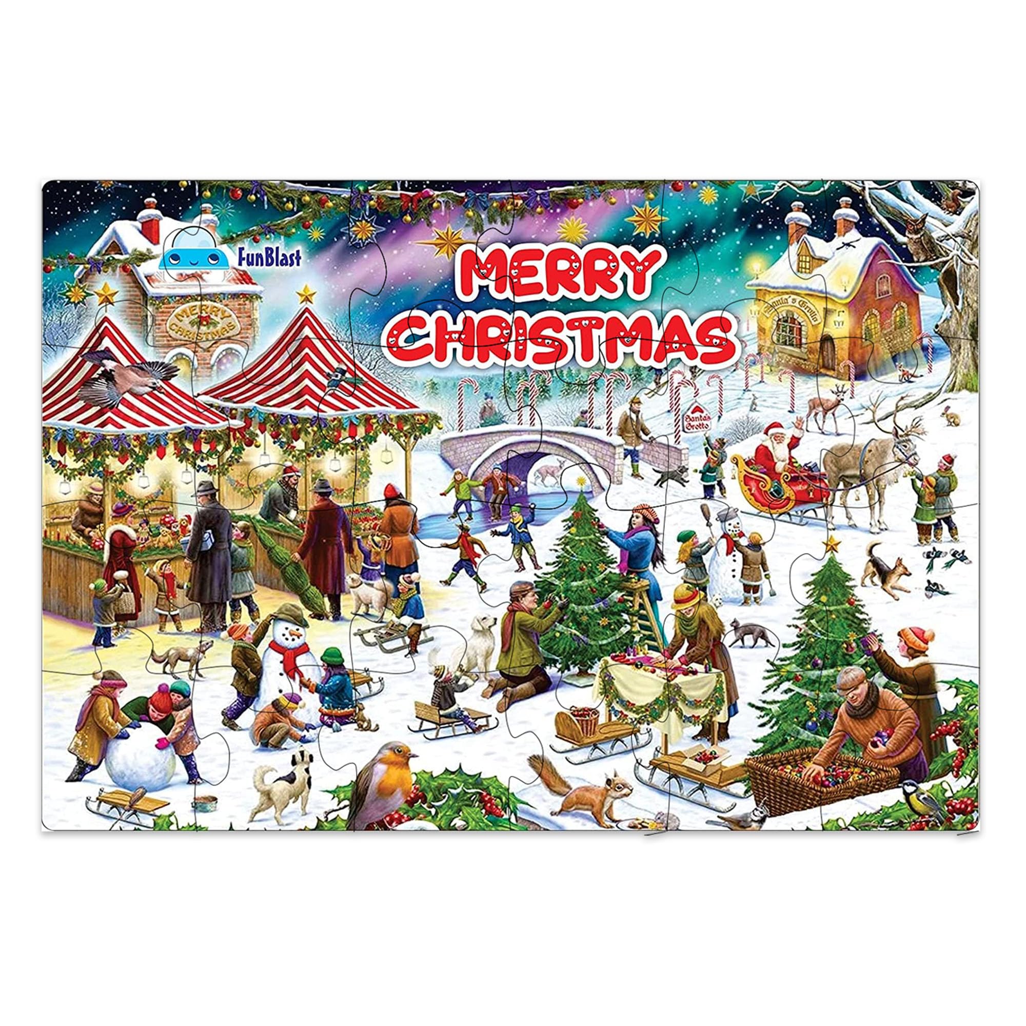 FunBlast Christmas Jigsaw Puzzle for Kids Ages 5+ | 30X22 cm Educational Toy | Holiday Family Game & Gift Idea for Boys and Girls | Perfect for Indoor Play, Birthday Parties & Christmas Stocking Stuffers
