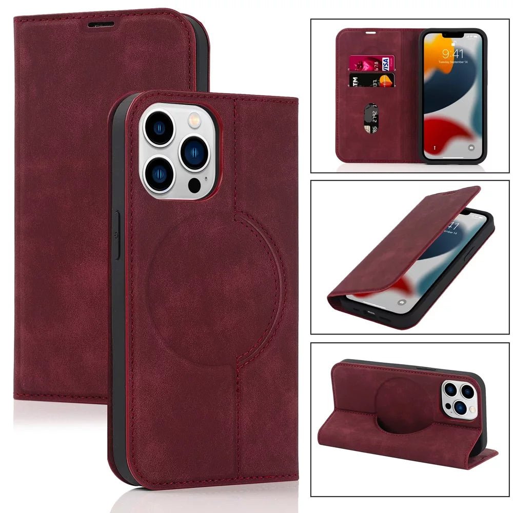 Premium Genuine Leather Wallet Case with MagSafe for iPhone 13/14/15 Pro Max - Slim RFID Blocking Card Holder for Daily Use & Travel