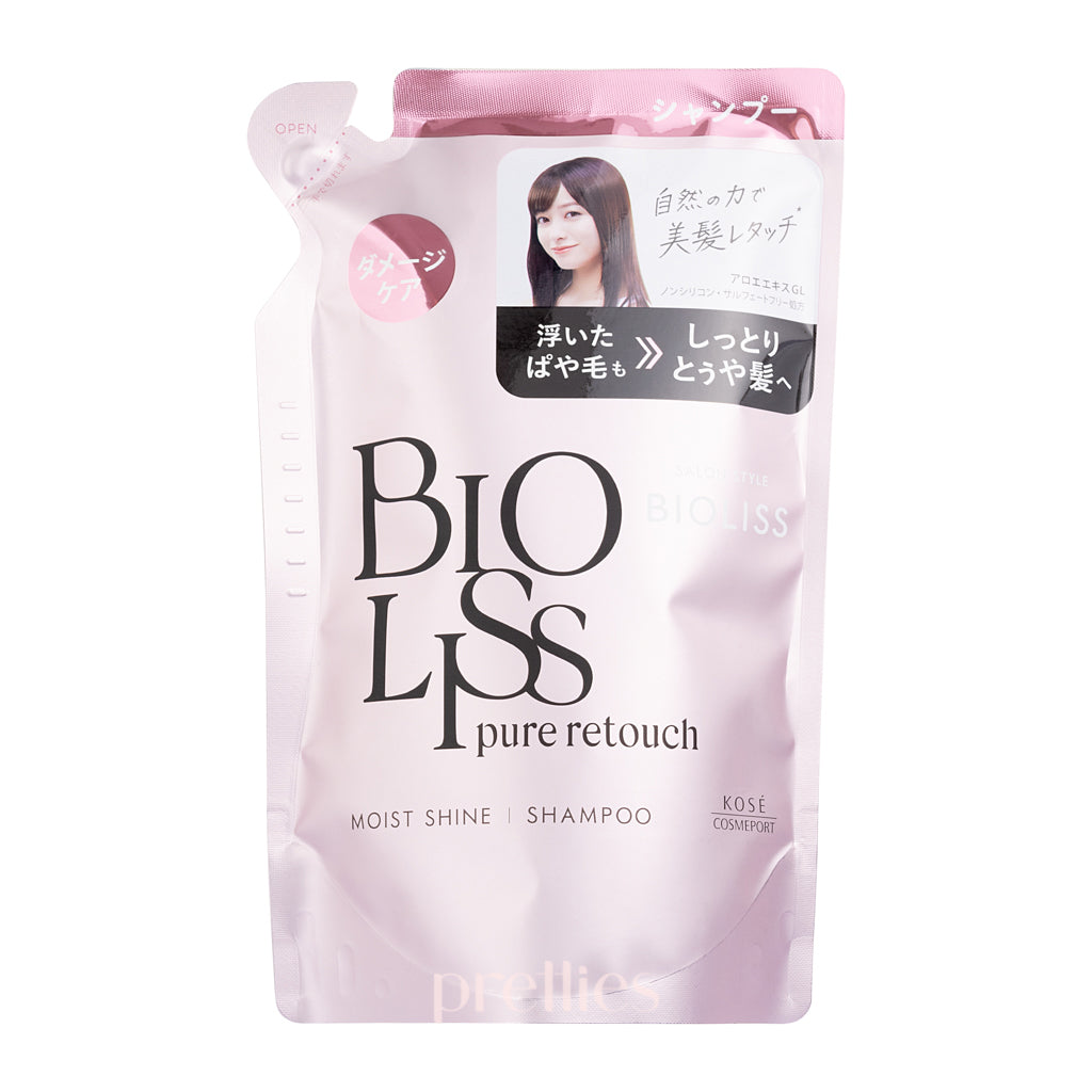 KOSE Bioliss Pure Retouch Moist Shine Shampoo Refill 340ml - Hydrating & Smoothing Hair Care for Damaged Hair - Perfect for Daily Use at Home or Salon